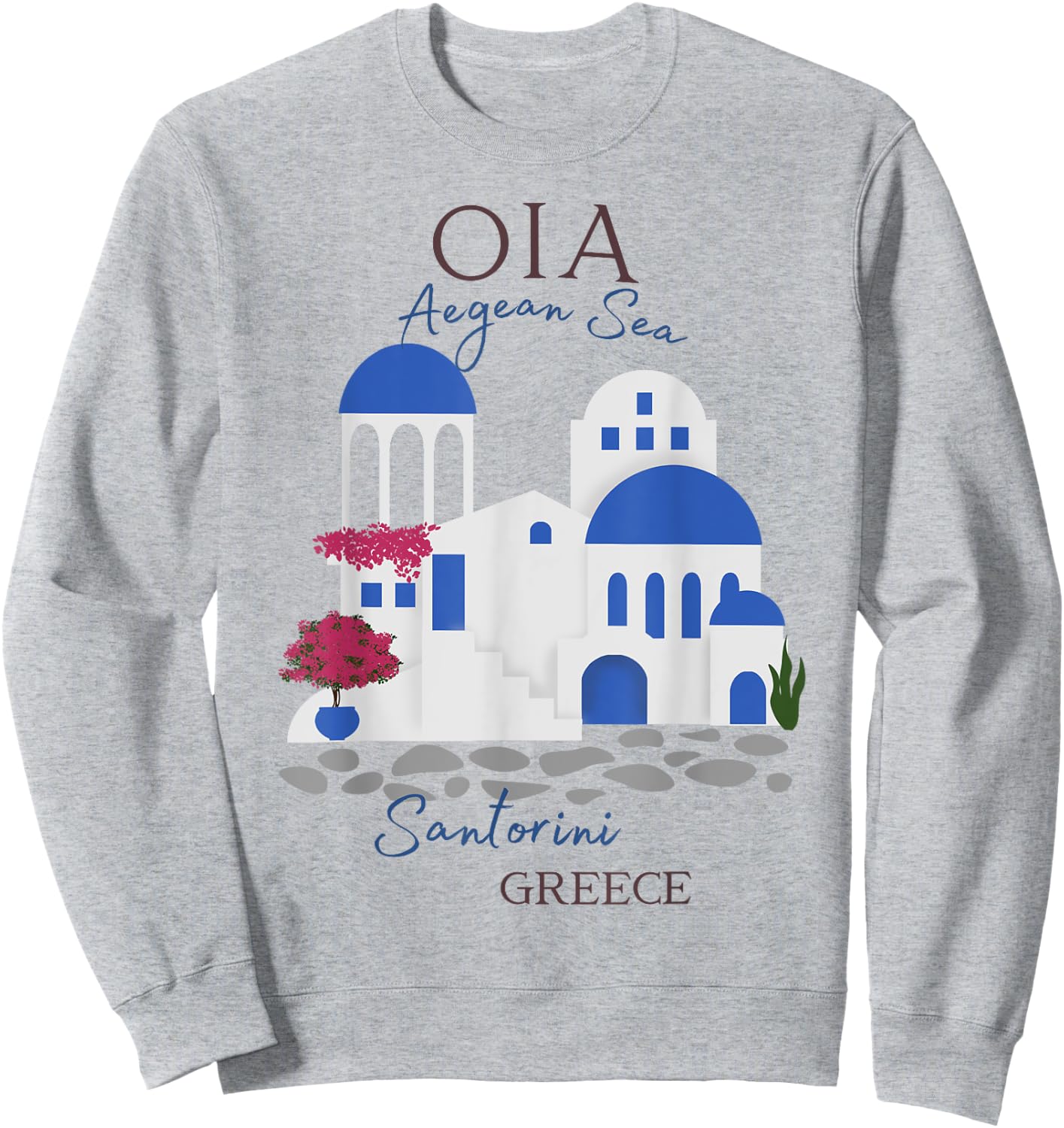 Travel Greek Island Santorini Greece Oia Village Blue Church Sweatshirt - Sweatshirt | Ash