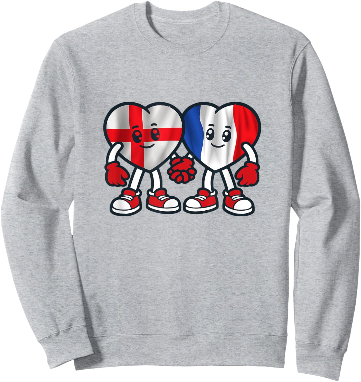France and England Hearts Friendship Sweatshirt - Sweatshirt | Ash