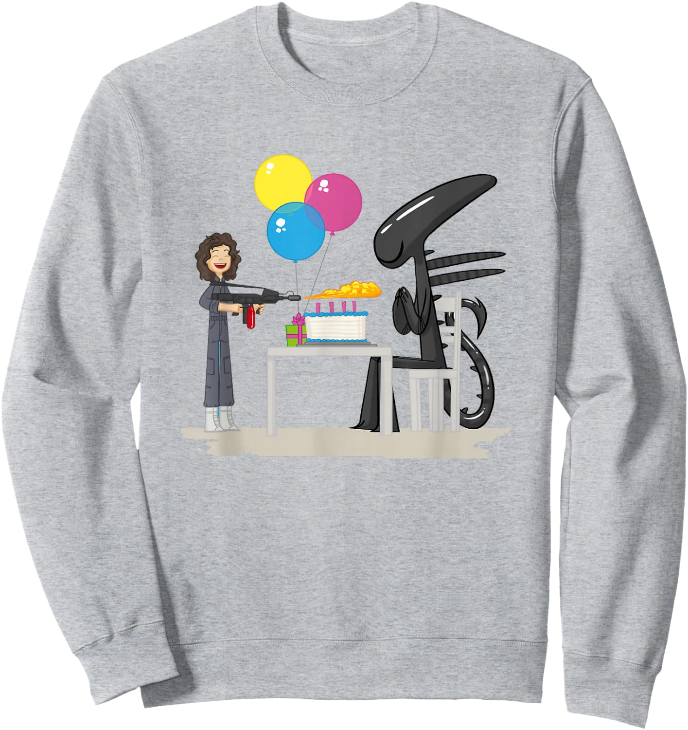 Aliens Happy Birthday Xen Cute Animated Big Chest Logo Sweatshirt - Sweatshirt | Ash