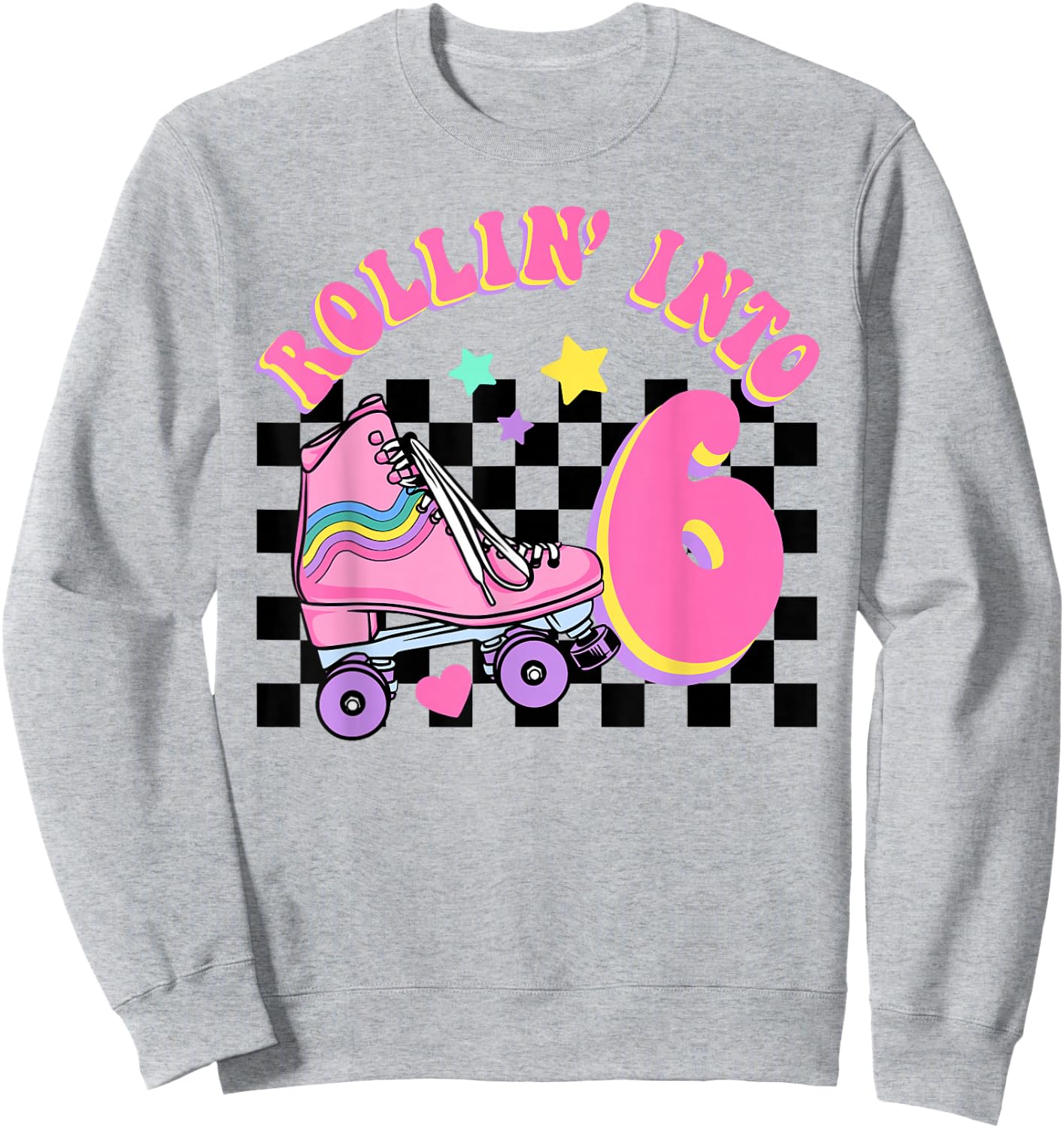 Rolling Into 6 Years Old Skater Groovy Birthday Girls Kids Sweatshirt - Sweatshirt | Ash