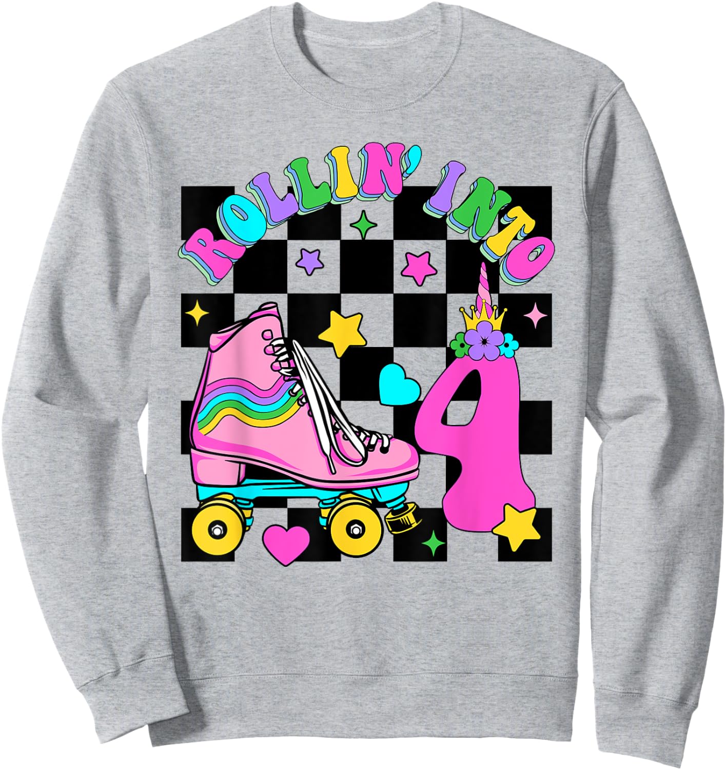 Rolling Into 4 Years Old Skater 4th Birthday Kids Girls Sweatshirt - Sweatshirt | Ash