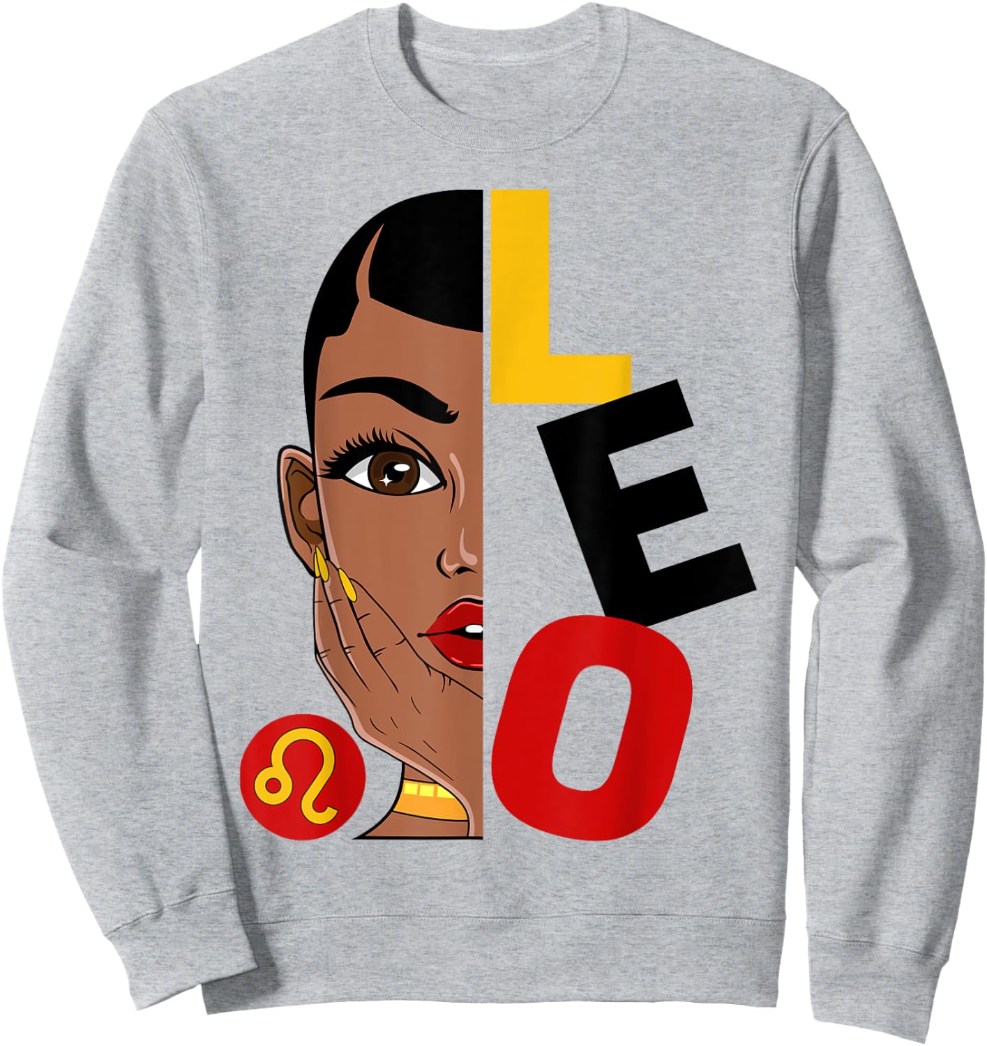 Leo Queen Short Hair Black Woman Girl Zodiac Sign Sweatshirt - Sweatshirt | Ash