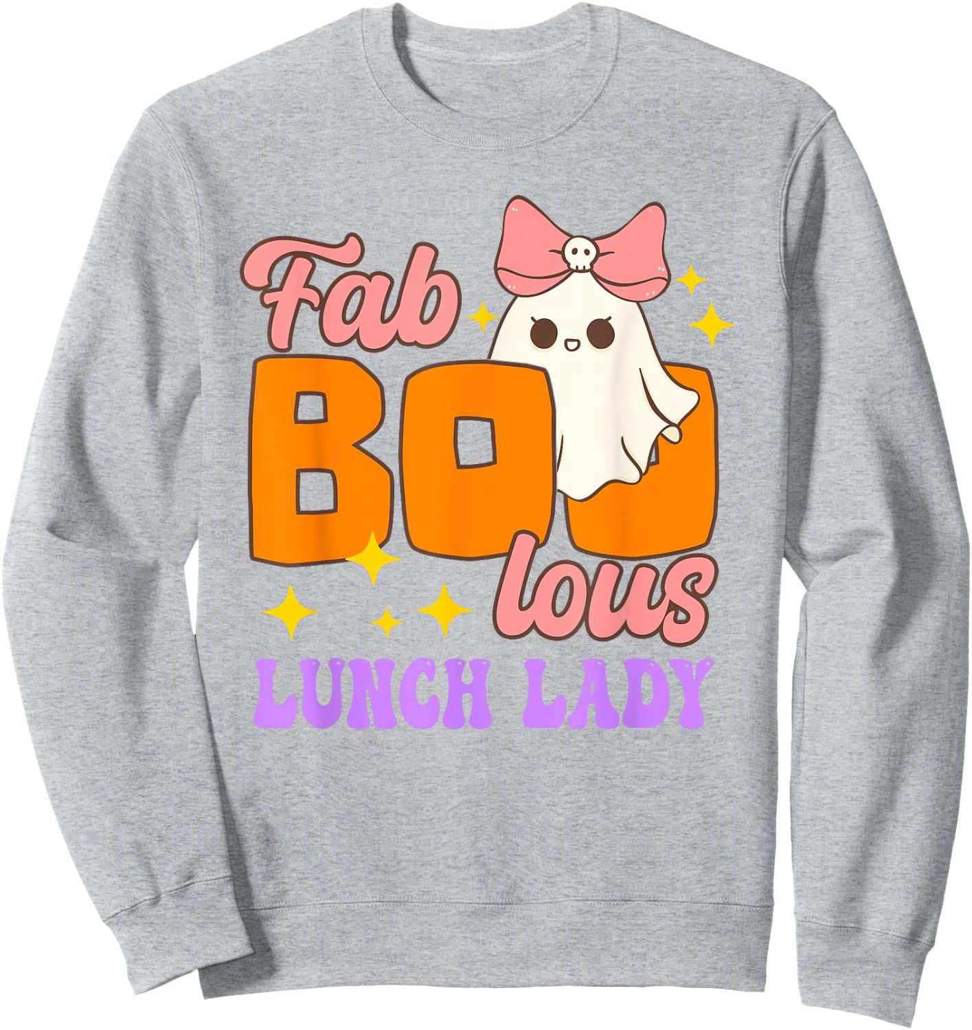 Cute Fab Boo Lous Lunch Lady Ghost Pumpkin Spooky Halloween Sweatshirt - Sweatshirt | Ash