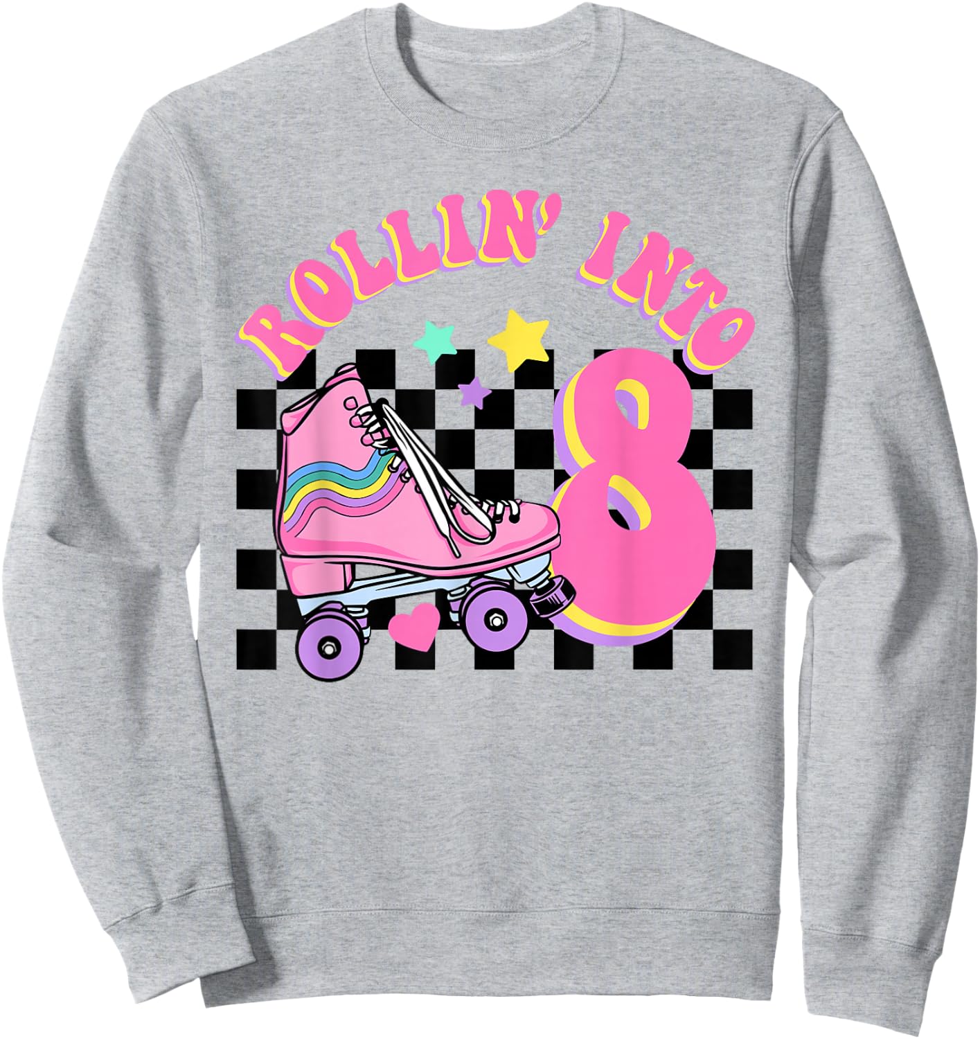 Rolling Into 8 Years Old Skater Groovy Birthday Girls Kids Sweatshirt - Sweatshirt | Ash
