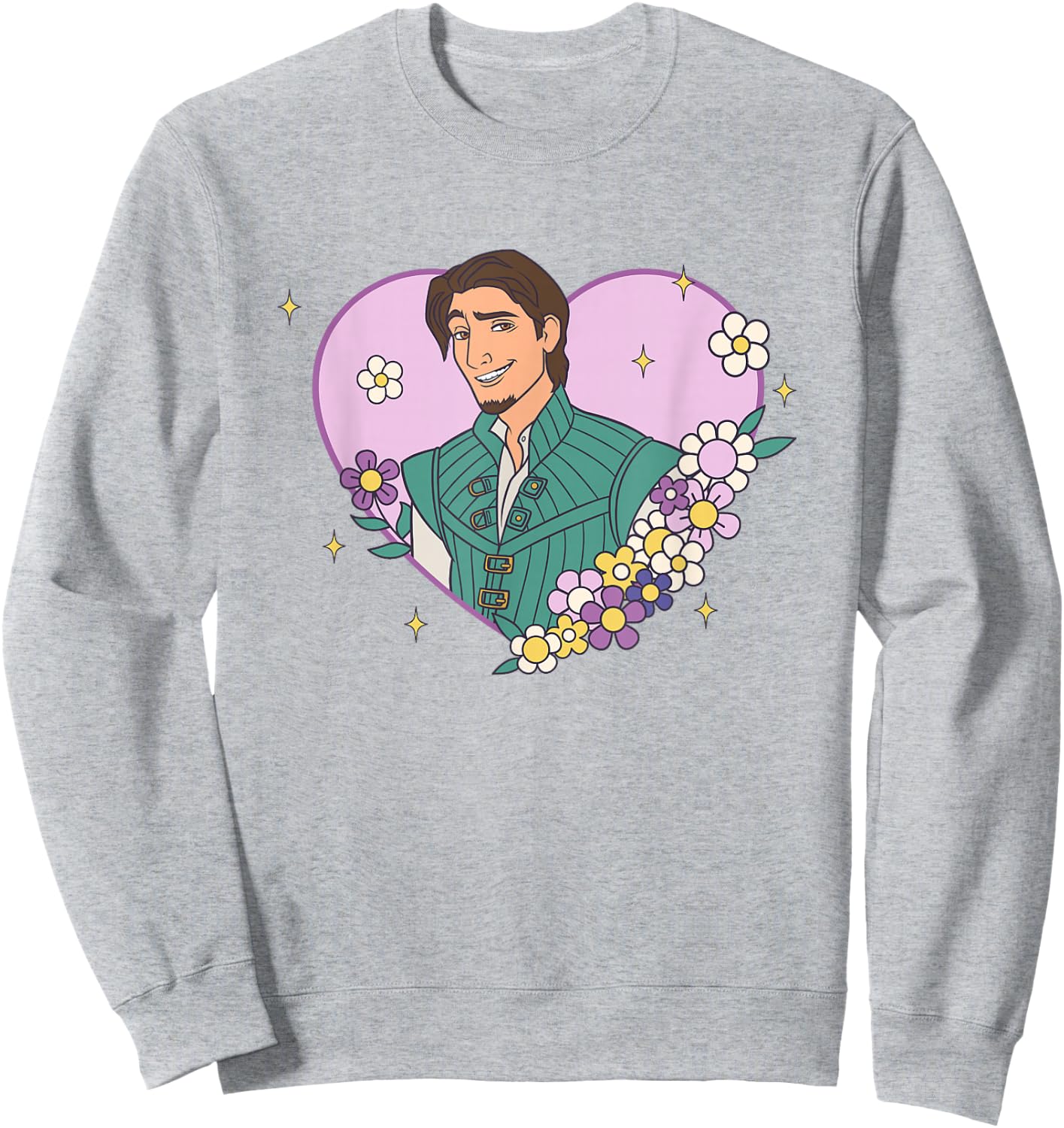 Disney Tangled Valentine's Day Flynn Floral Hear Shape Logo Sweatshirt - Sweatshirt | Ash