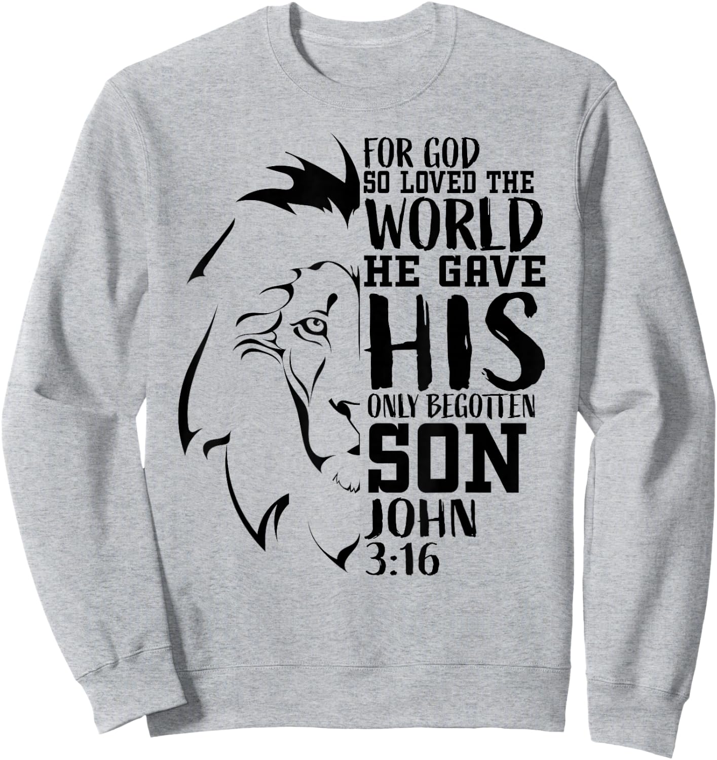 Christian Shirts Men Lion Bible Verse Shirt Gifts John 3:16 Sweatshirt - Sweatshirt | Ash