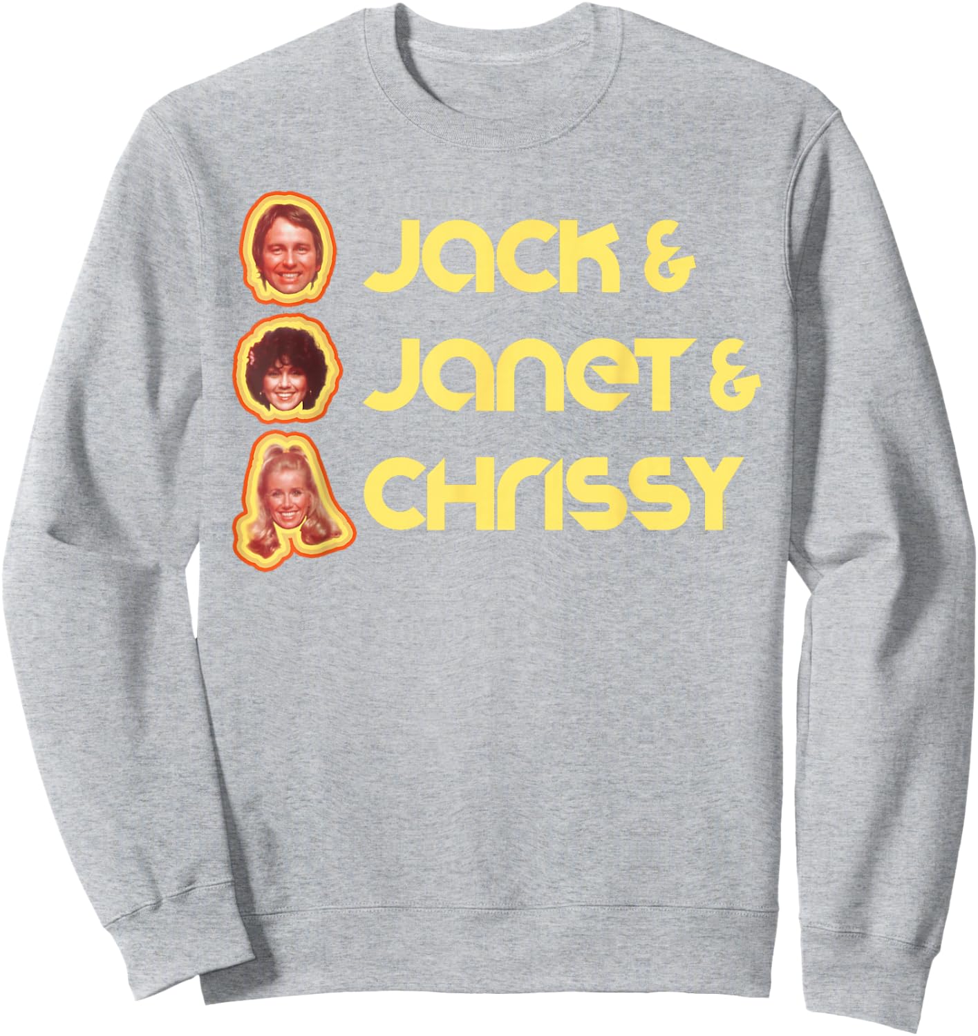 Jack & Janet & Chrissy Three's Company Roommate Faces Retro Sweatshirt - Sweatshirt | Ash