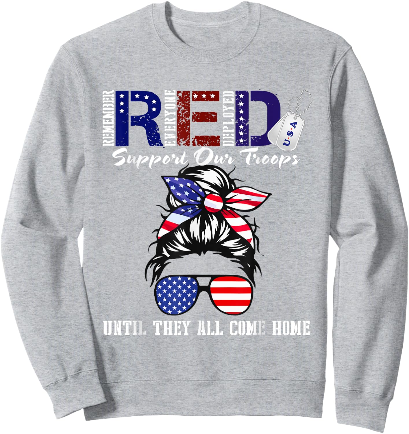 On Friday We Wear Red Military Support Troops Red US Flag Sweatshirt - Sweatshirt | Ash