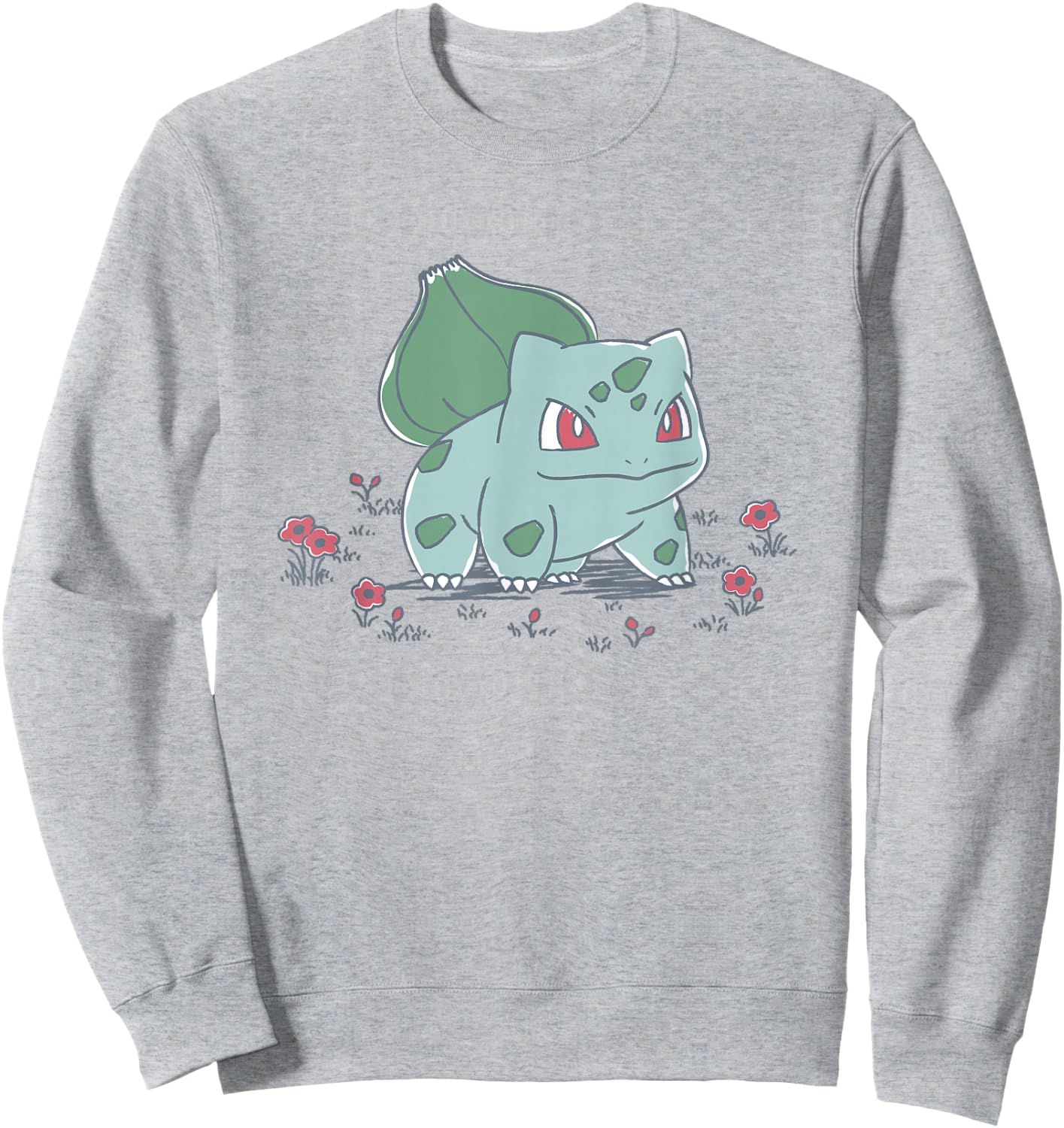 Pokémon Bulbasaur Standing In Flower Garden Retro Sketch Sweatshirt - Sweatshirt | Ash