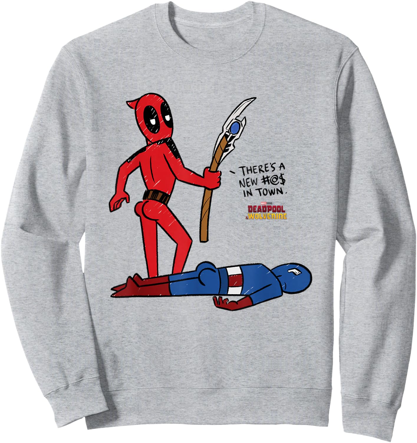 Marvel Deadpool & Wolverine Captain America New in Town Sweatshirt - Sweatshirt | Ash