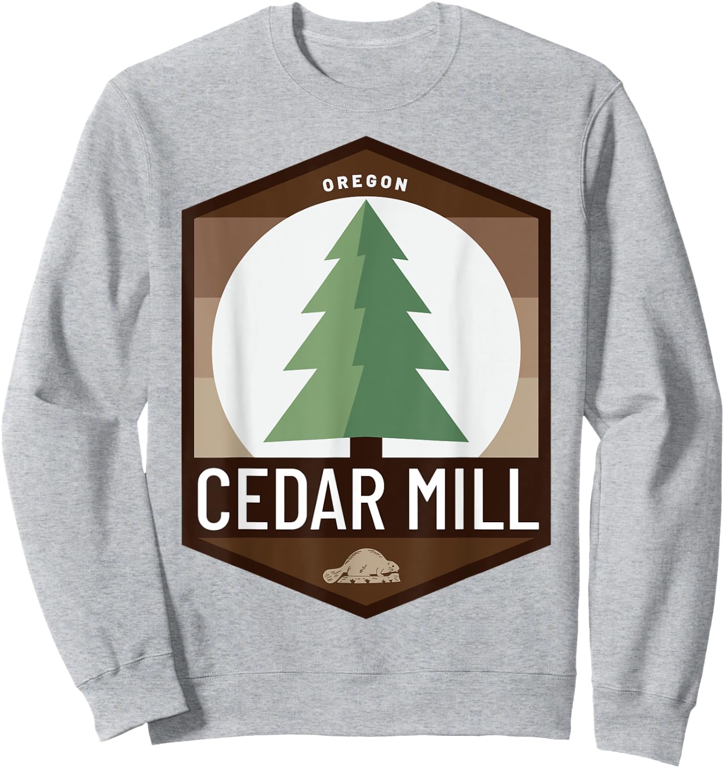 Cedar Mill Oregon OR Douglas Fir Tree Beaver Pine Badge Sweatshirt - Sweatshirt | Ash