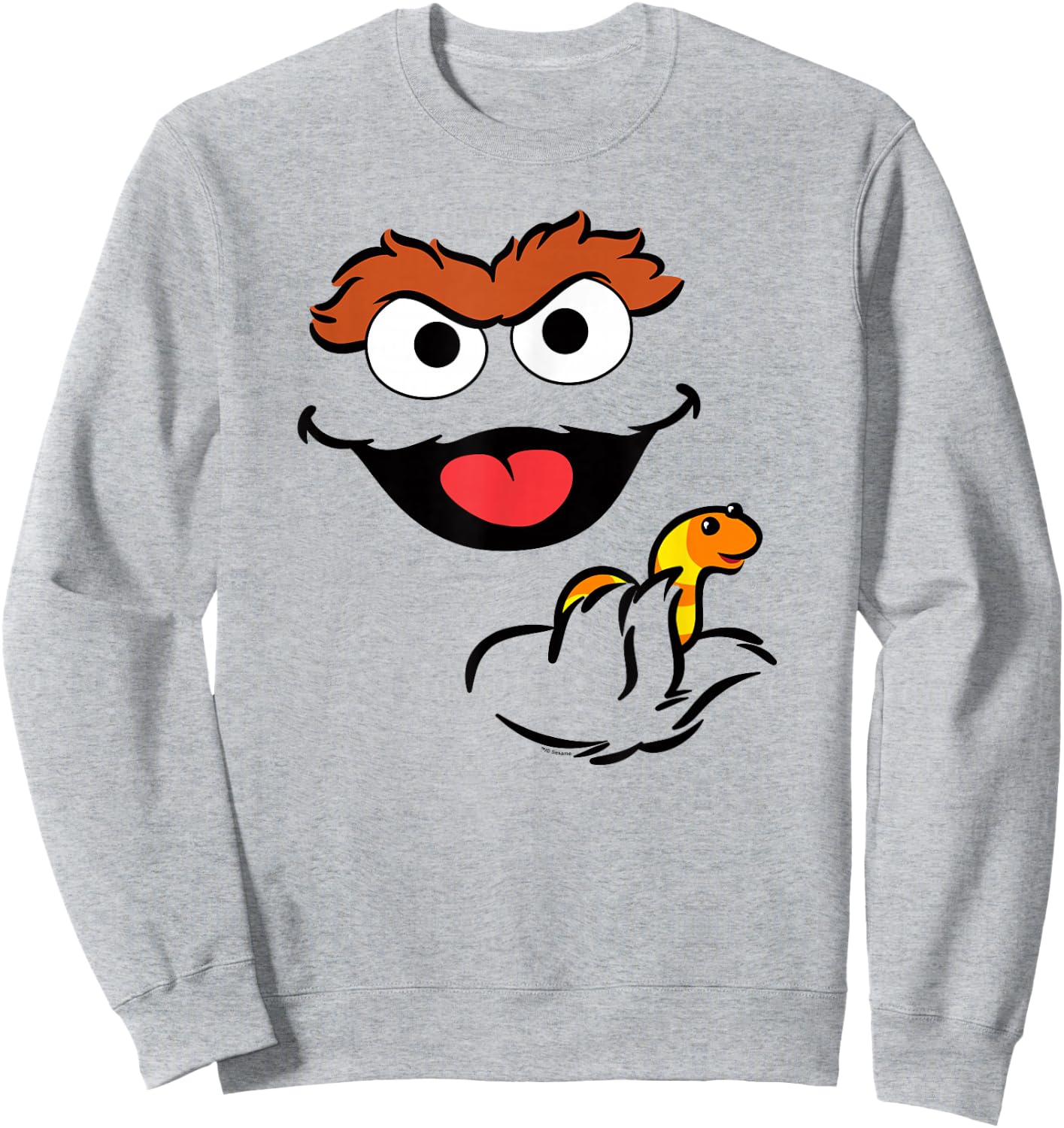 Sesame Street Oscar The Grouch Holding Slimey Sweatshirt - Sweatshirt | Ash