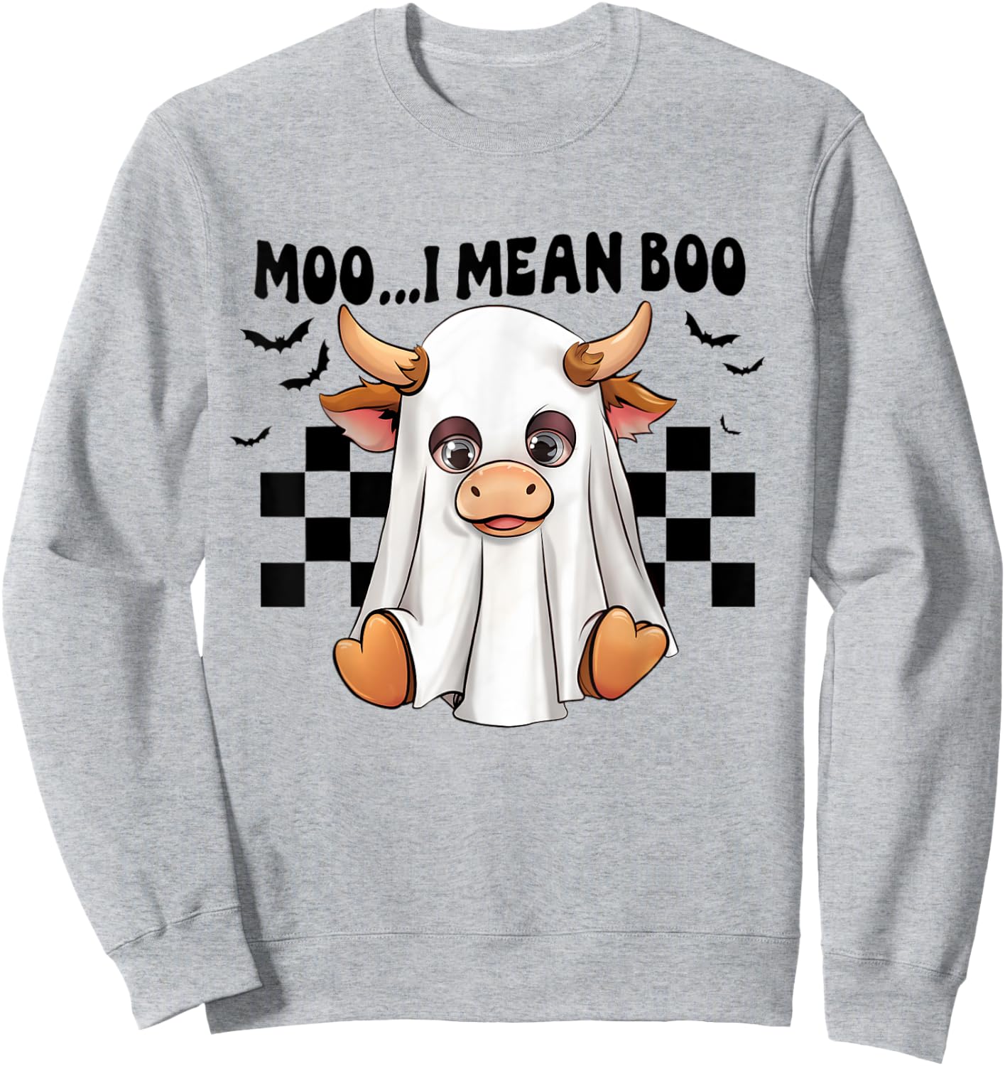 Moo I Mean Boo Ghost Cow Funny Halloween Costume Cow Lover Sweatshirt - Sweatshirt | Ash