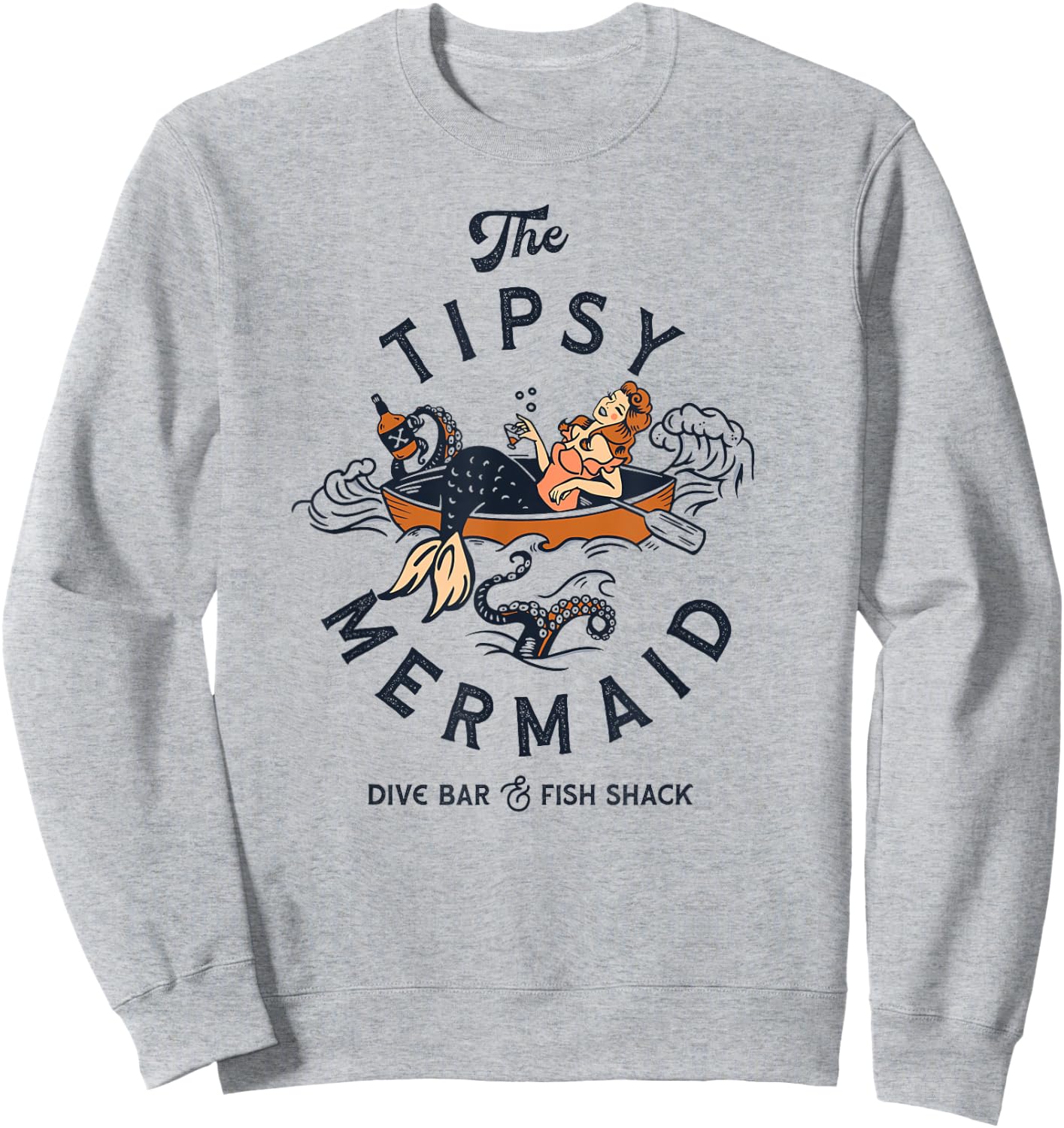 The Tipsy Mermaid Funny Whiskey Drinking Party Tattoo Pinup Sweatshirt - Sweatshirt | Ash