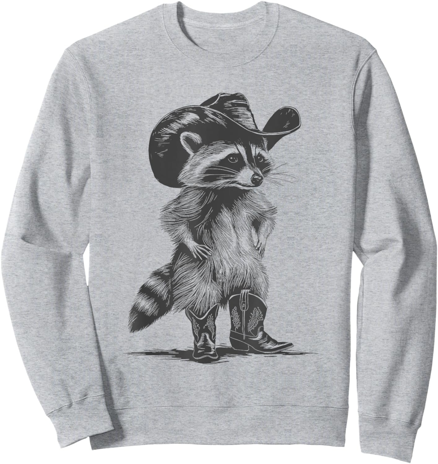 Racoon Cowboy Funny Racoon Graphic Meme Men Women Sweatshirt - Sweatshirt | Ash