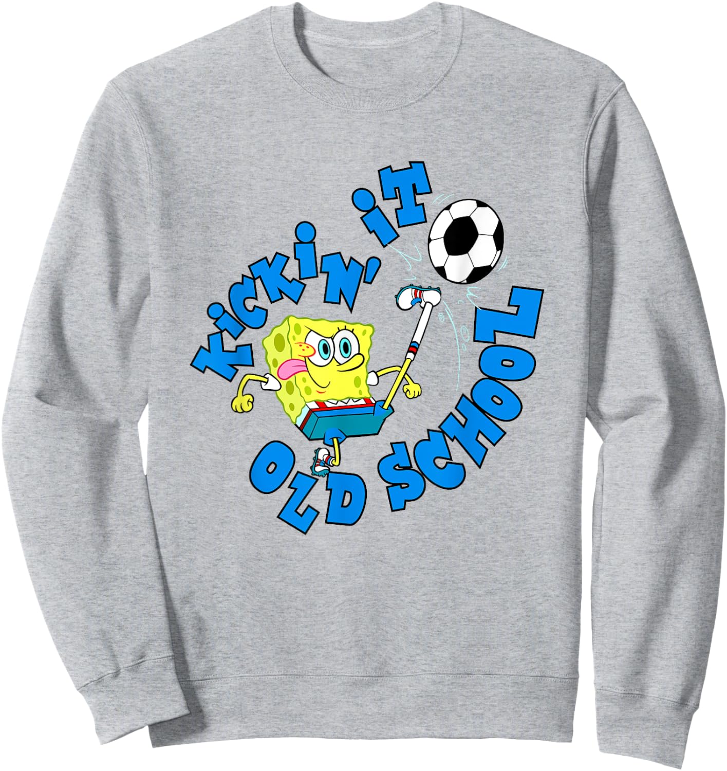 SpongeBob SquarePants Kickin' It Old School Playing Soccer Sweatshirt - Sweatshirt | Ash