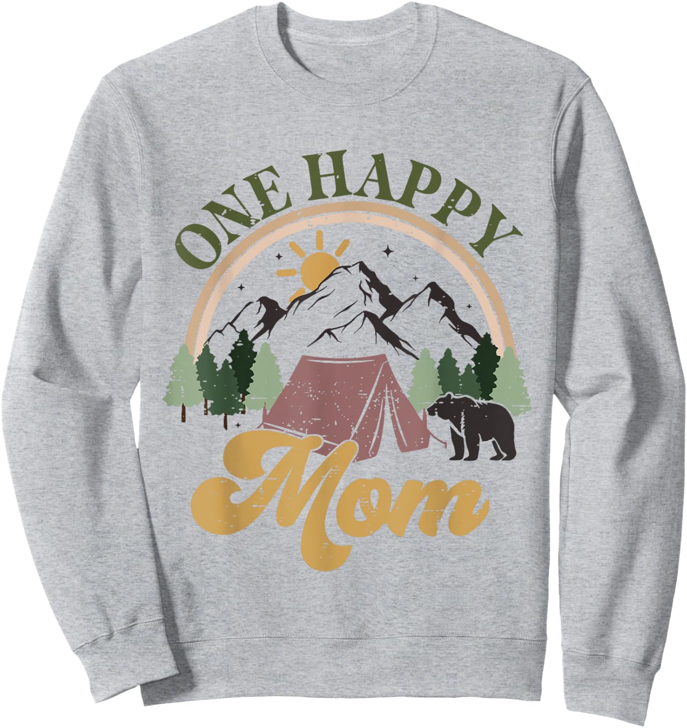 Cute One Happy Camper Birthday Decorations One Happy Mom Sweatshirt - Sweatshirt | Ash