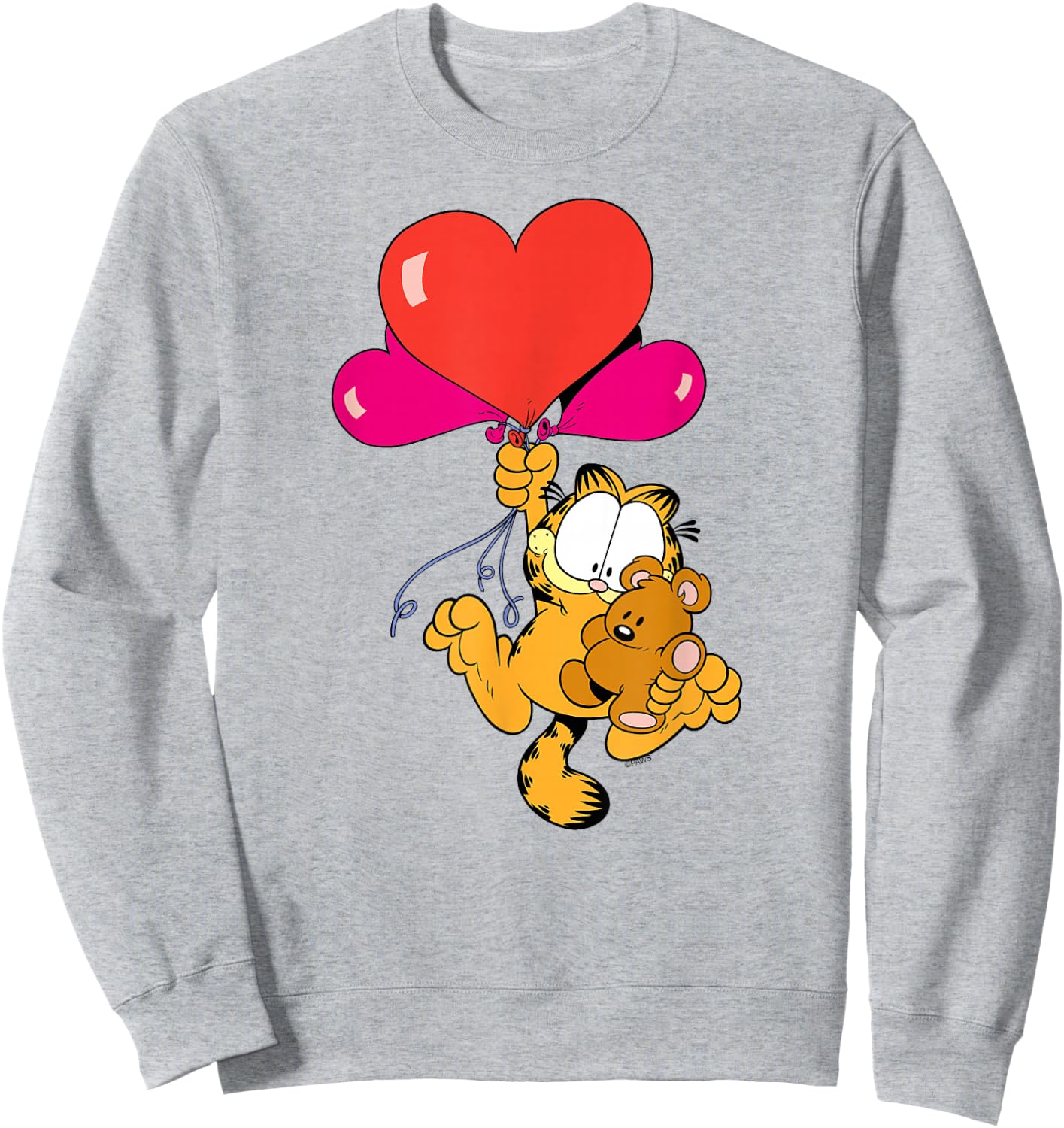 Garfield Heart Balloons with Pooky Valentine's Day Cat Sweatshirt - Sweatshirt | Ash