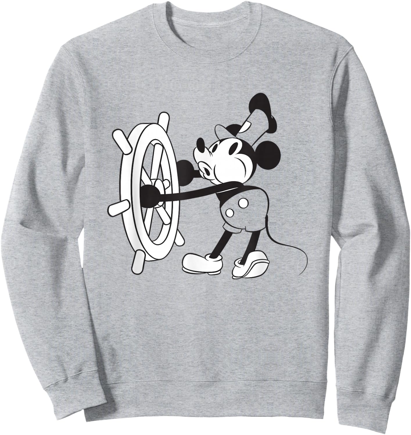 Disney Steamboat Willie Mickey Vintage Big Chest Portrait Sweatshirt - Sweatshirt | Ash