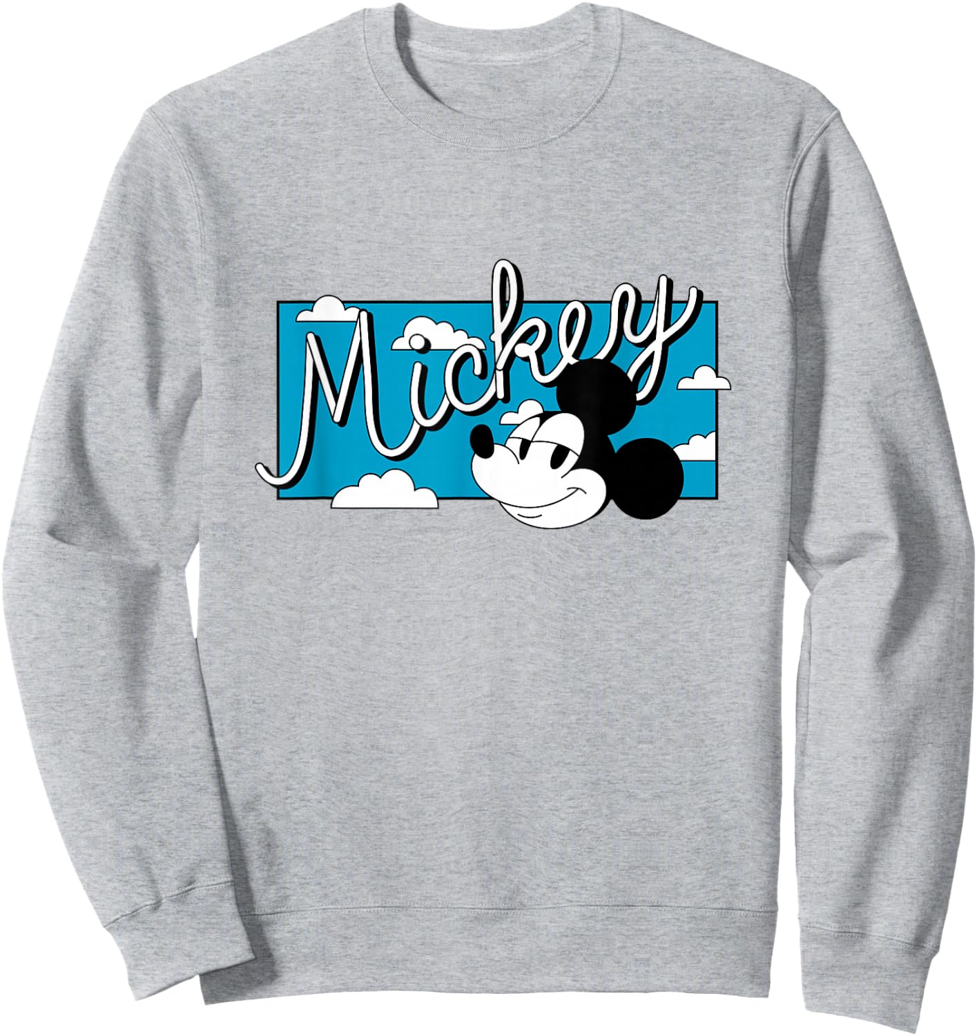 Disney Mickey And Friends Retro Mickey Head Big Chest Logo Sweatshirt - Sweatshirt | Ash