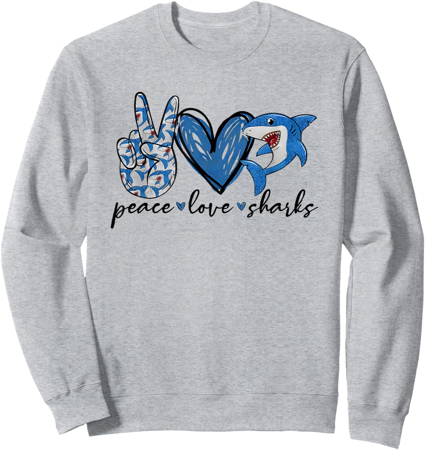 Peace Love Shark Sweatshirt - Sweatshirt | Ash