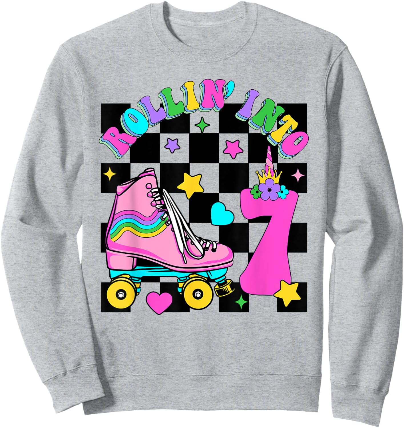 Rolling Into 7 Years Old Skater 7th Birthday Kids Girls Sweatshirt - Sweatshirt | Ash
