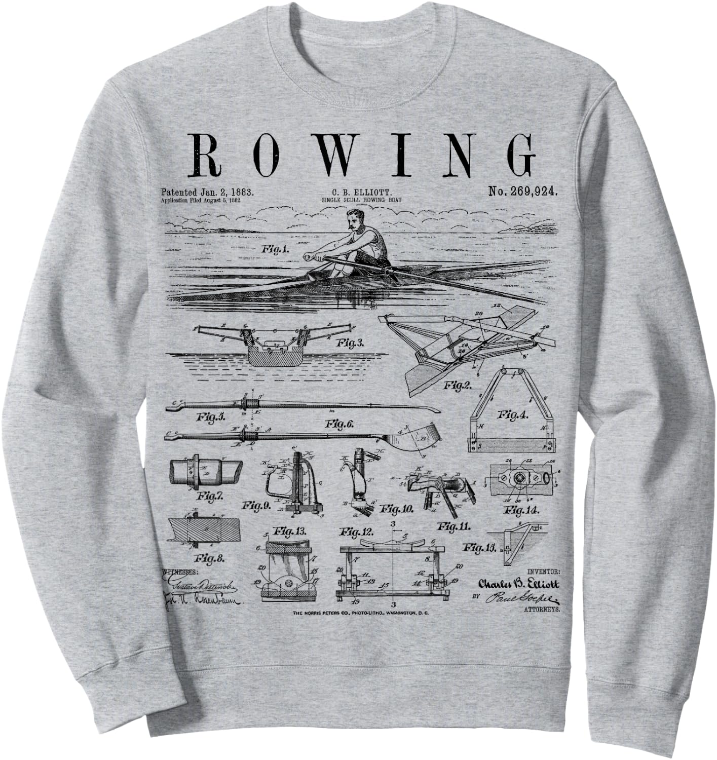 Rowing Sport Rower Sculling Single Scull Boat Vintage Patent Sweatshirt - Sweatshirt | Ash
