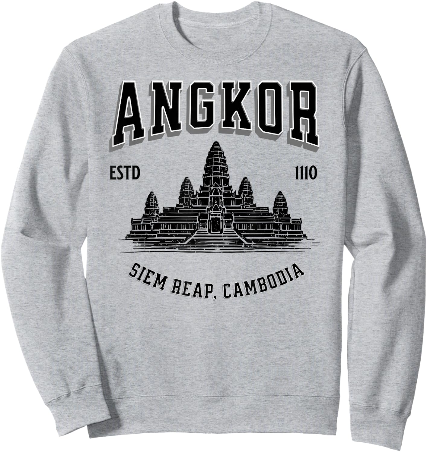 Minimalistic Old School Angkor Wat Design Sporty Sweatshirt - Sweatshirt | Ash