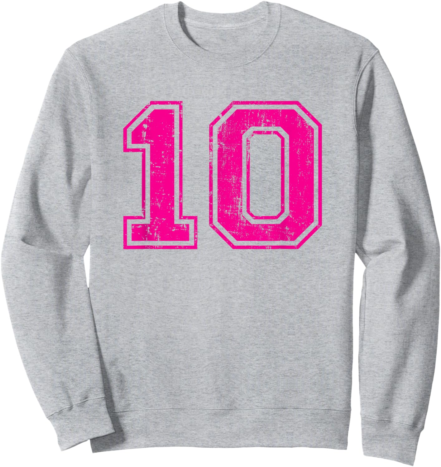 Number 10 Ten Varsity Distressed Vintage Sport Team Player's Sweatshirt - Sweatshirt | Ash