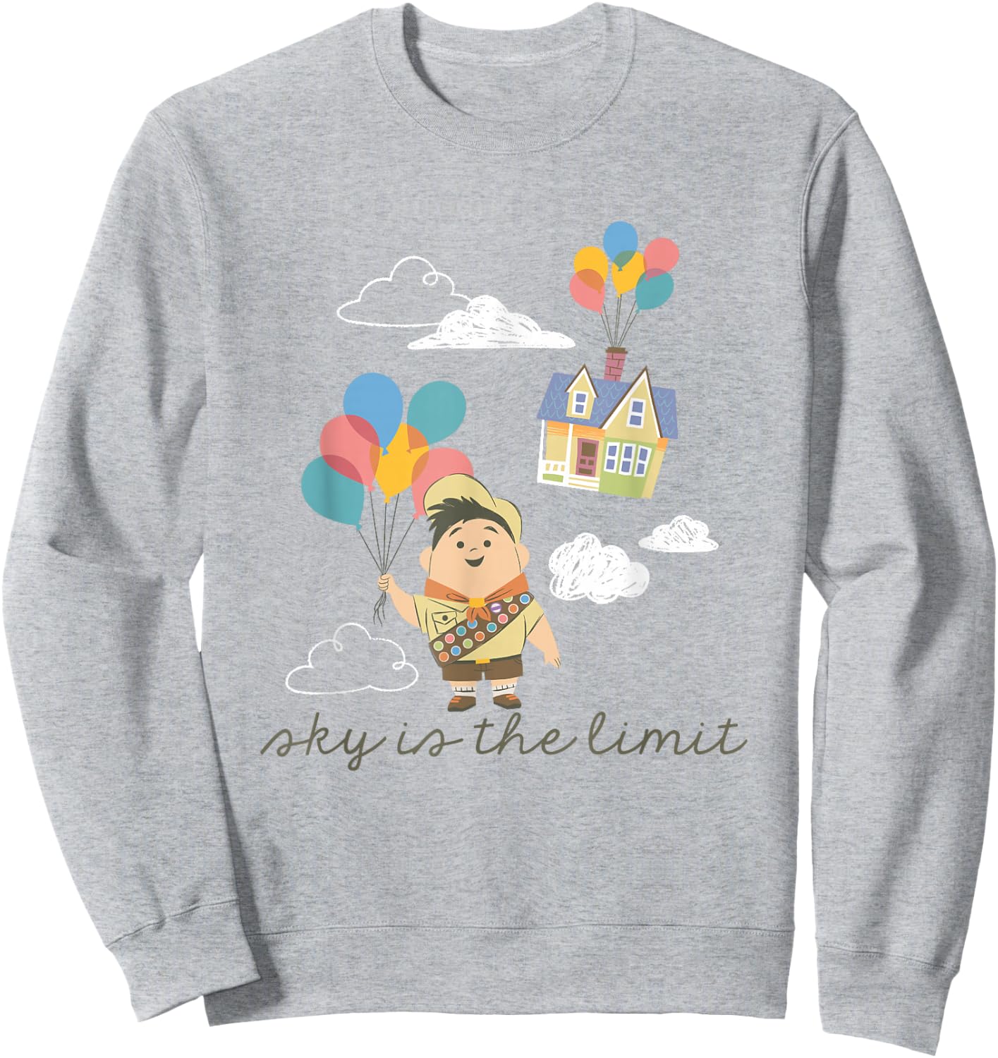 Disney Pixar Up Cute Russell Sky Is The Limit Big Chest Logo Sweatshirt - Sweatshirt | Ash