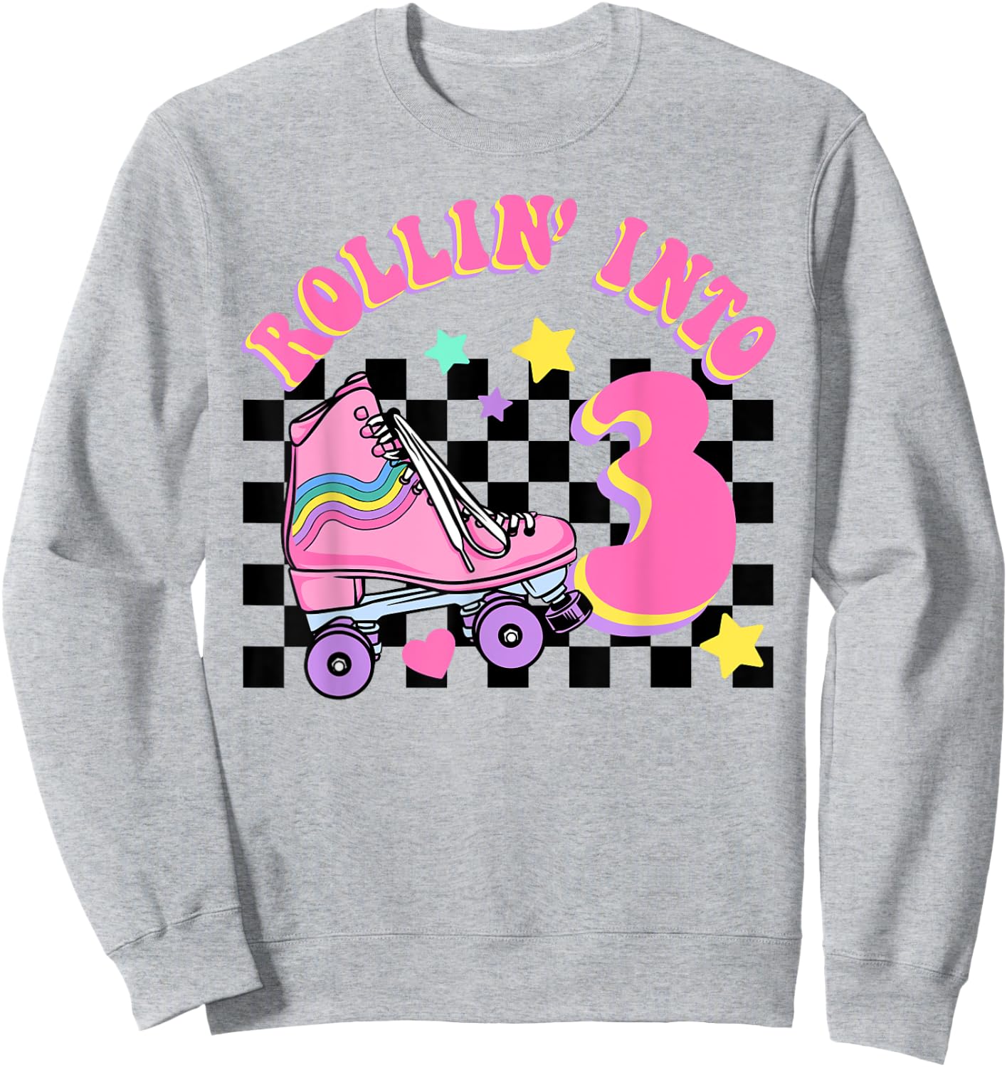 Rolling Into 3 Years Old Skater Groovy Birthday Girls Kids Sweatshirt - Sweatshirt | Ash