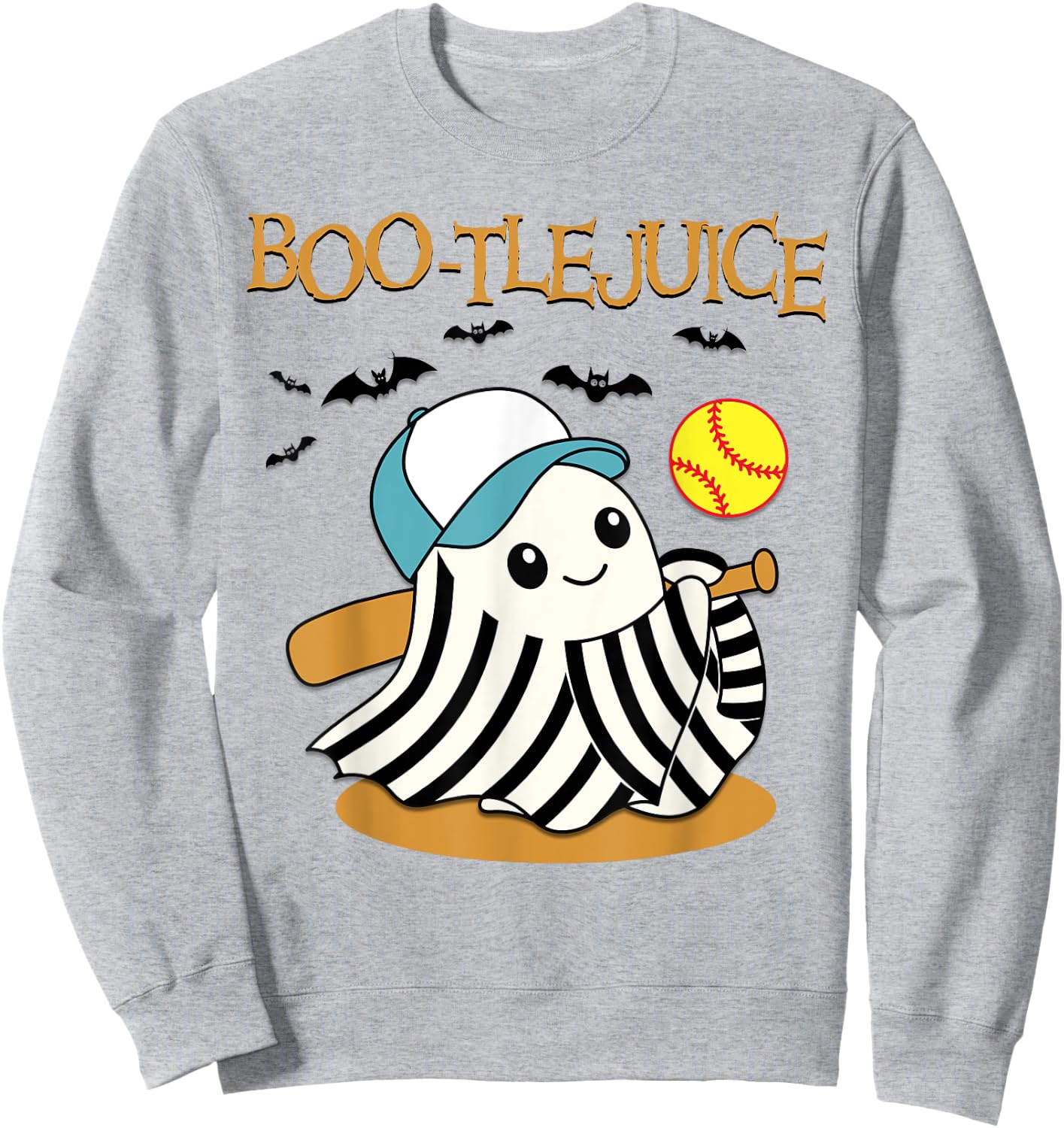Boo-tlejuice Ghost Playing Softball Mom Girls Halloween Sweatshirt - Sweatshirt | Ash