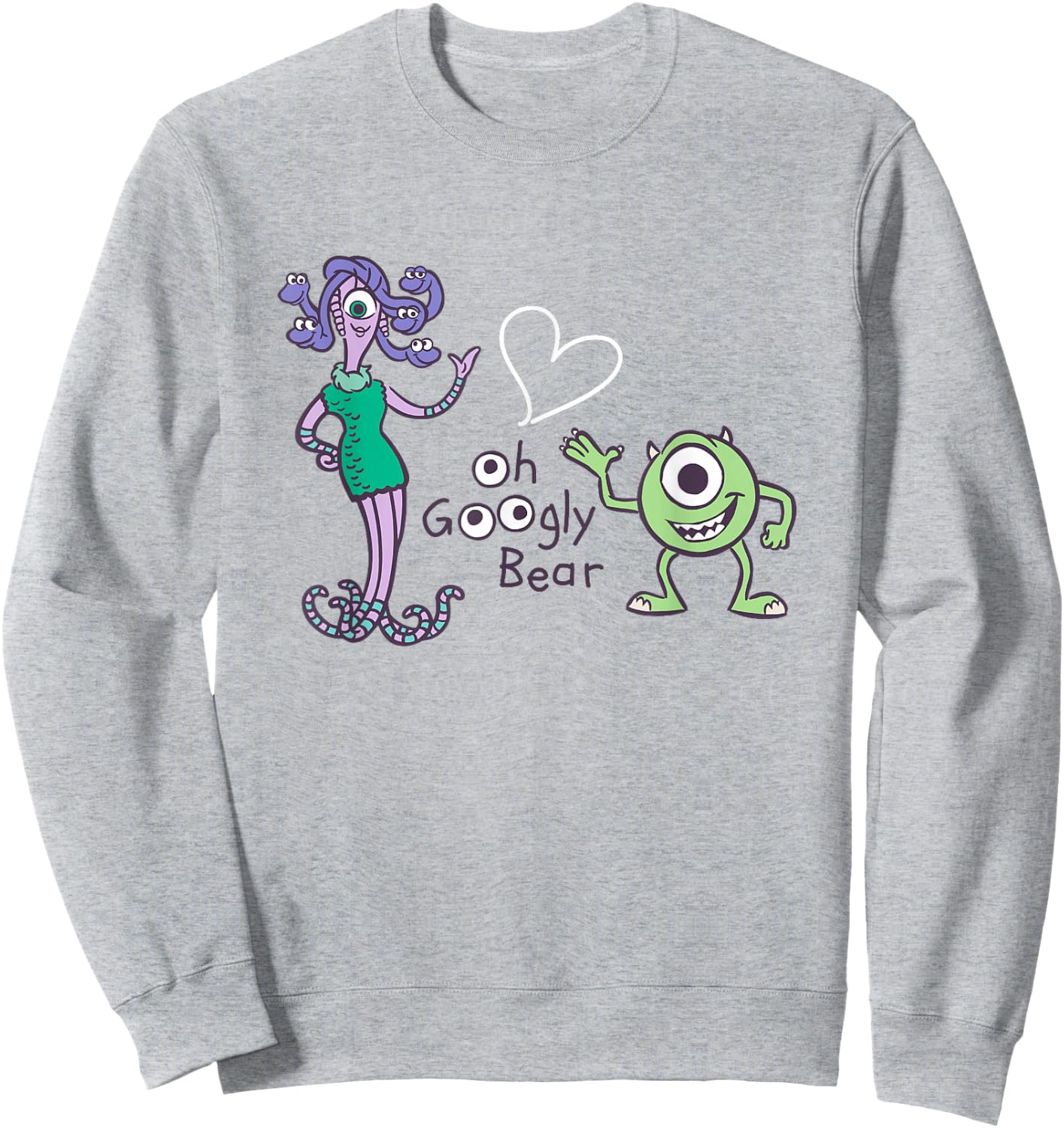 Disney Pixar Monsters Inc. Mike Celia Oh Googly Bear Logo Sweatshirt - Sweatshirt | Ash
