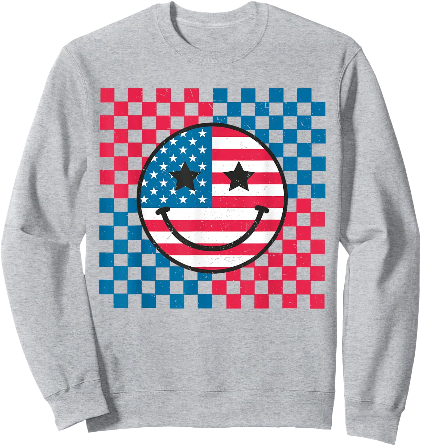 USA Checkerboard 4th Of July Happy Face American Girls Kids Men Sweatshirt - Sweatshirt | Ash