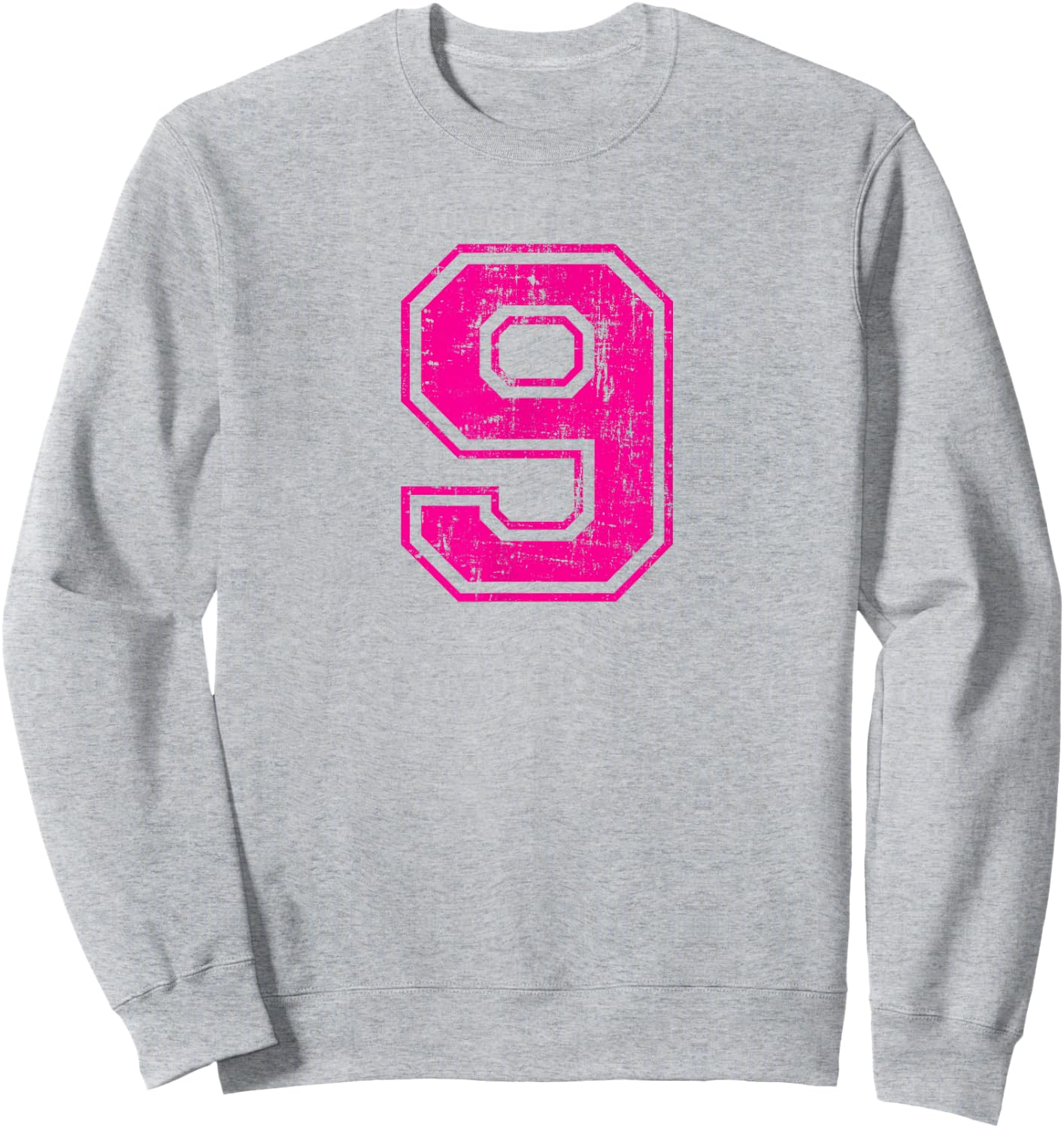 Number 9 Nine Varsity Distressed Vintage Sport Team Player's Sweatshirt - Sweatshirt | Ash