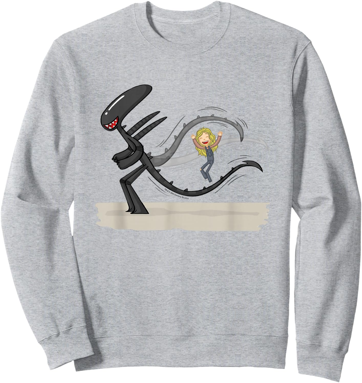 Aliens Cute Animated Xenomorph Jump Tail Big Chest Logo Sweatshirt - Sweatshirt | Ash