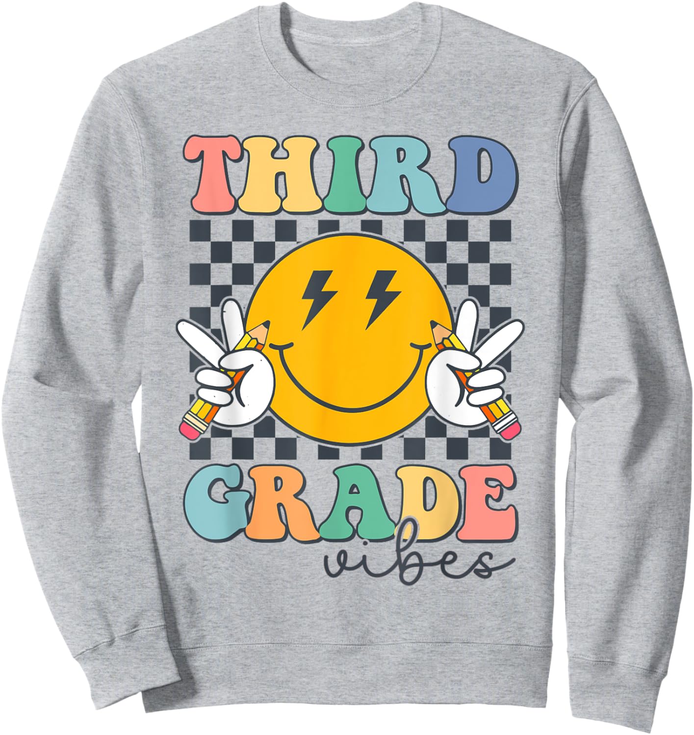 Third Grade Vibes Cute Smile Back To School Groovy Teacher Sweatshirt - Sweatshirt | Ash