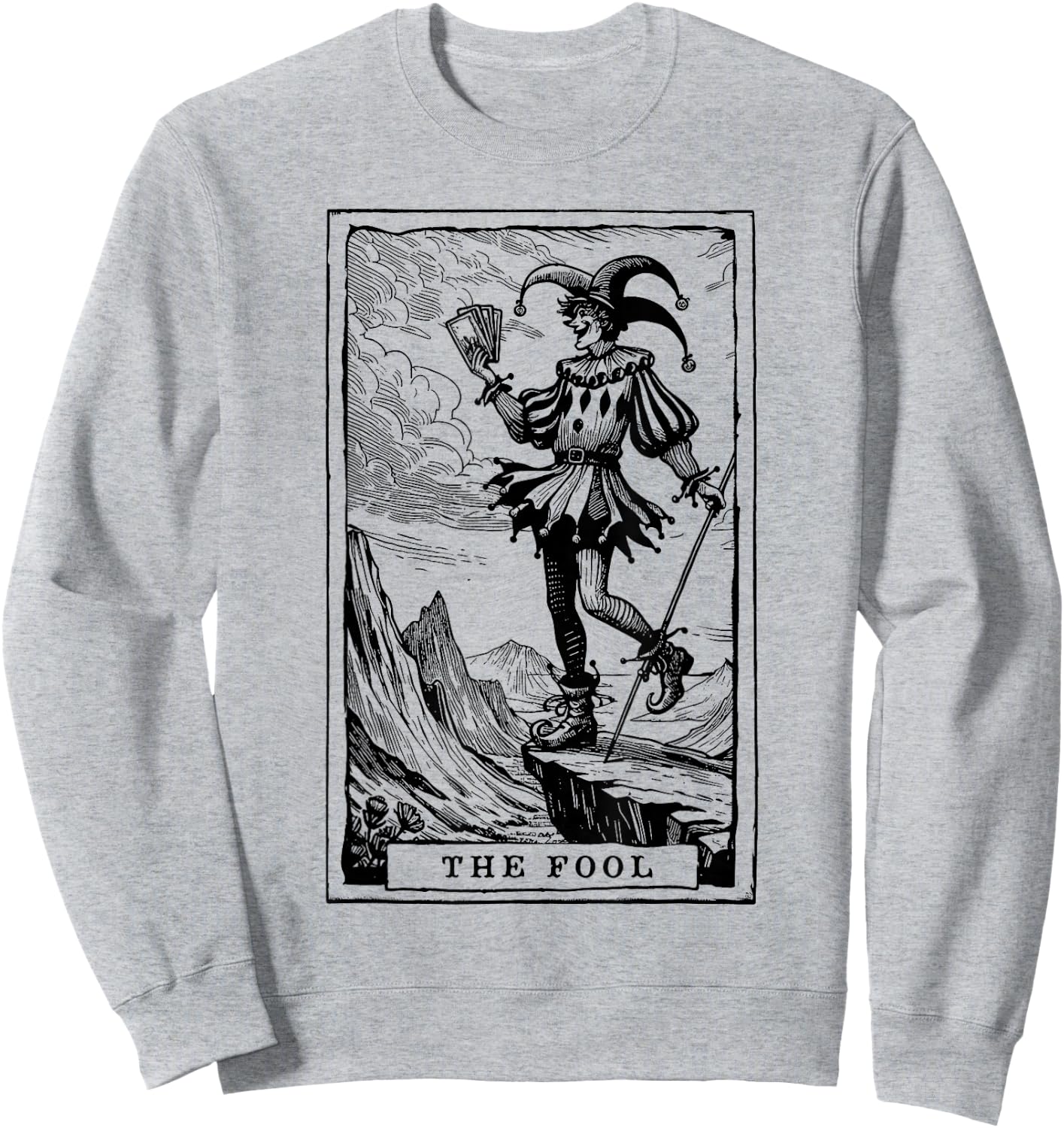 Tarot Card Shirt Jester The Fool Major Arcana Tarot Card Sweatshirt - Sweatshirt | Ash