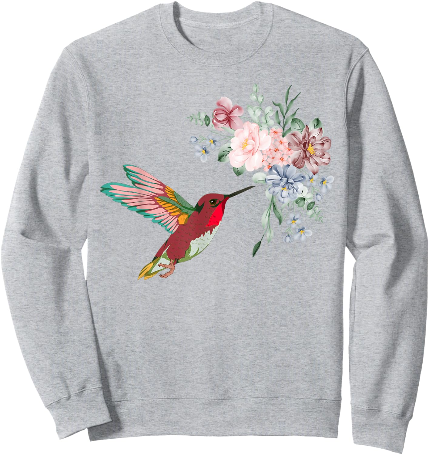 Pretty Bird Nature Animal Vintage Flowers Hummingbird Sweatshirt - Sweatshirt | Ash