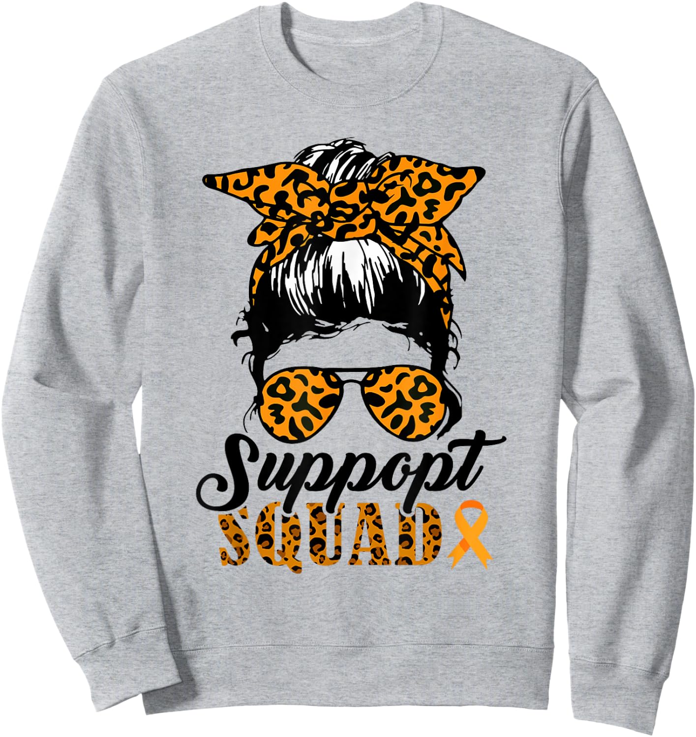Support Squad Messy Bun Orange Warrior MS Multiple Sclerosis Sweatshirt - Sweatshirt | Ash