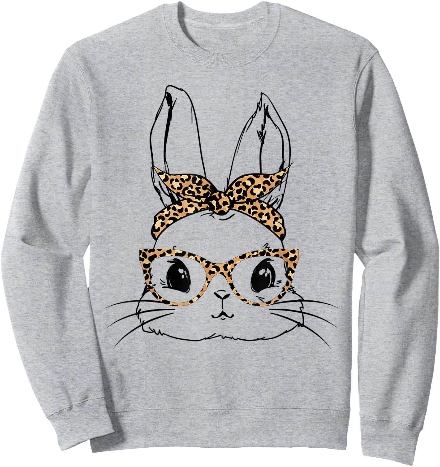 Cute Bunny With Bandana Leopard Glasses Easter Day Sweatshirt - Sweatshirt | Ash