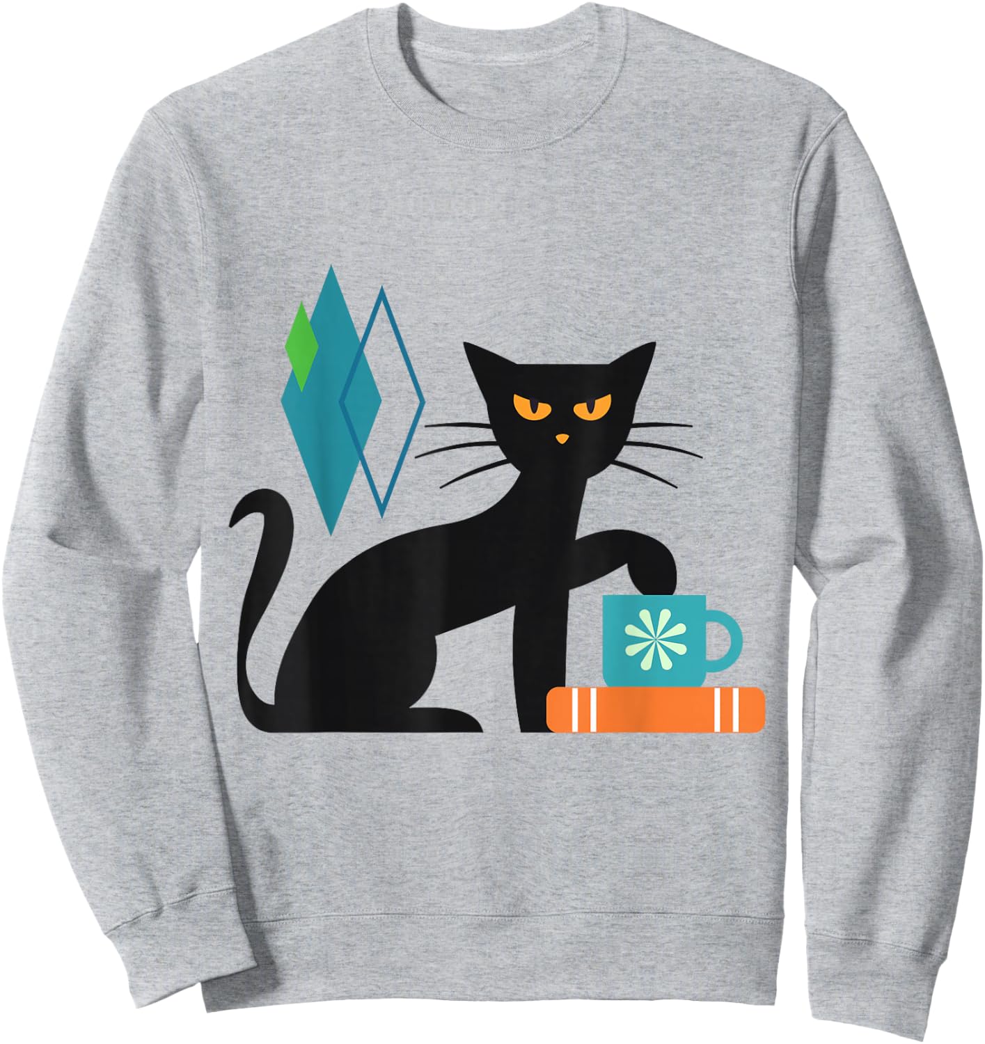 Cat Midcentury With Book and Coffee Atomic Age Mid Century Sweatshirt - Sweatshirt | Ash