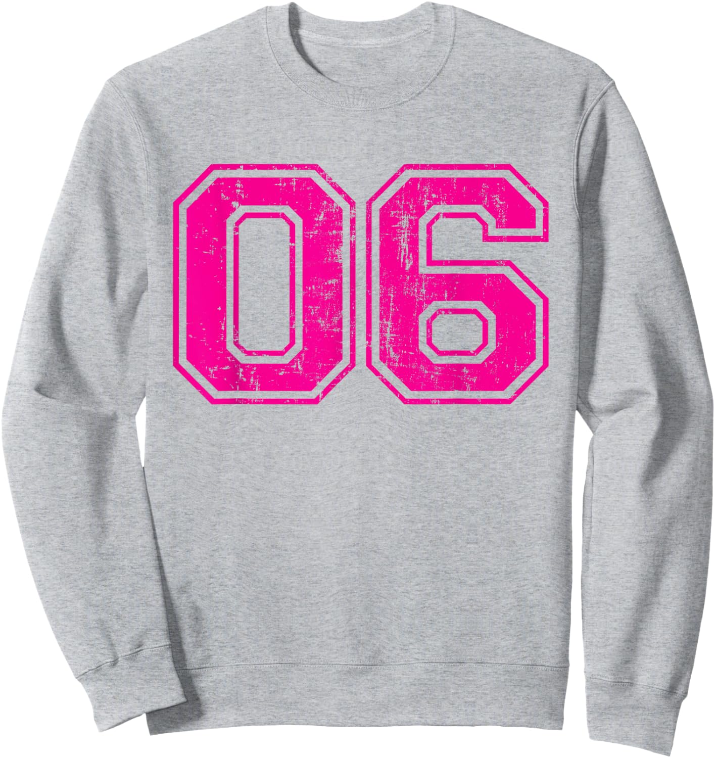 Number 06 Varsity Distressed Vintage Sport Team Player's Sweatshirt - Sweatshirt | Ash