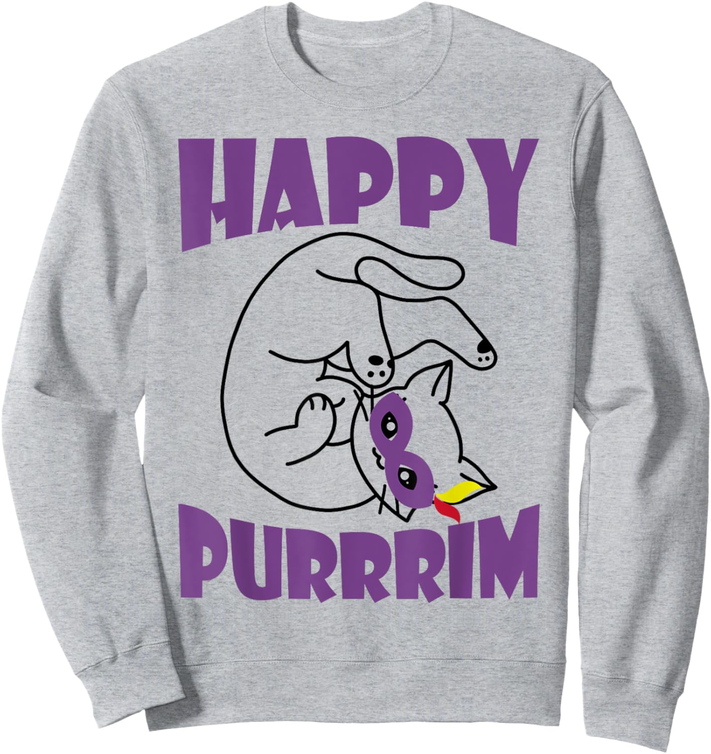 Happy Purrrim Shirt Cat In Costume Purim Shirt Cat Lover Sweatshirt - Sweatshirt | Ash