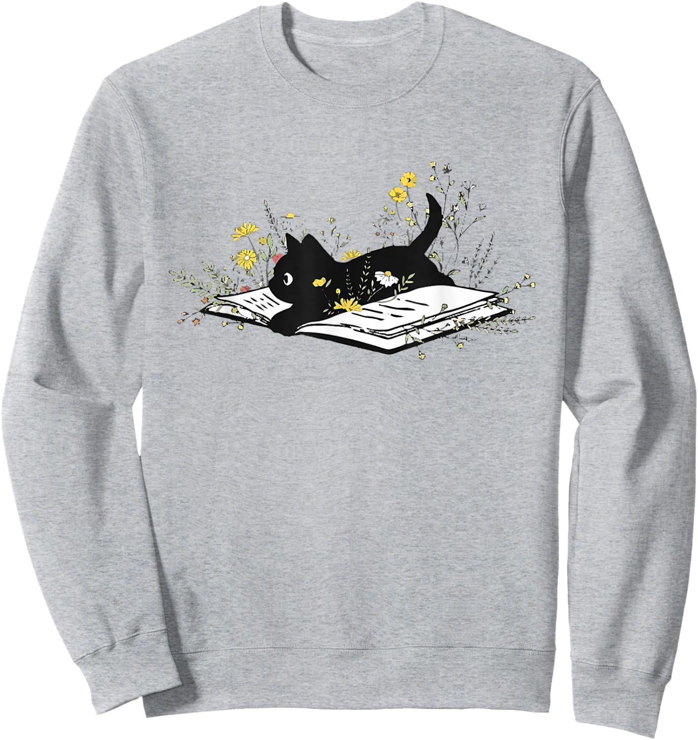 Cute Book Black Cat Book Lover Floral Teacher Life Women Sweatshirt - Sweatshirt | Ash