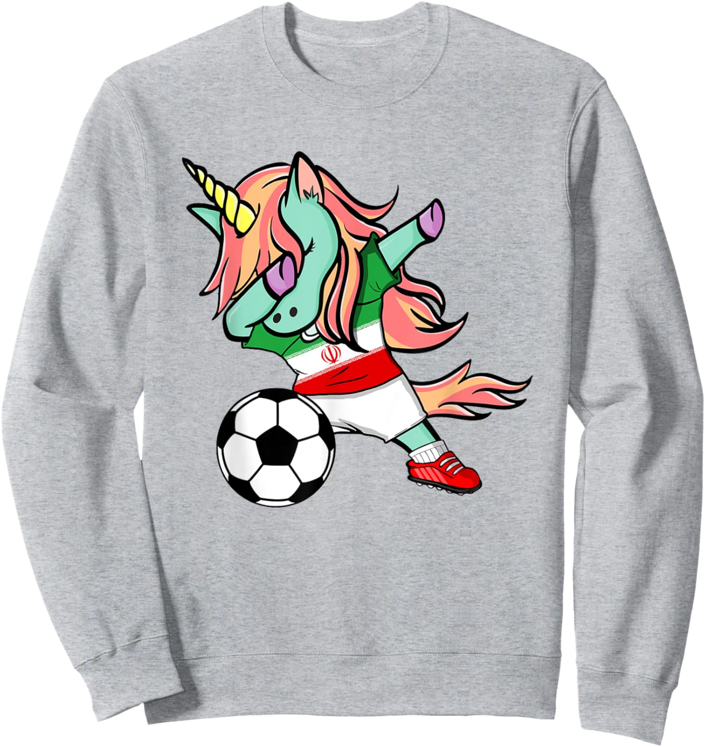 Funny Dabbing Unicorn Iran Football Team Iranian Flag Pride Sweatshirt - Sweatshirt | Ash