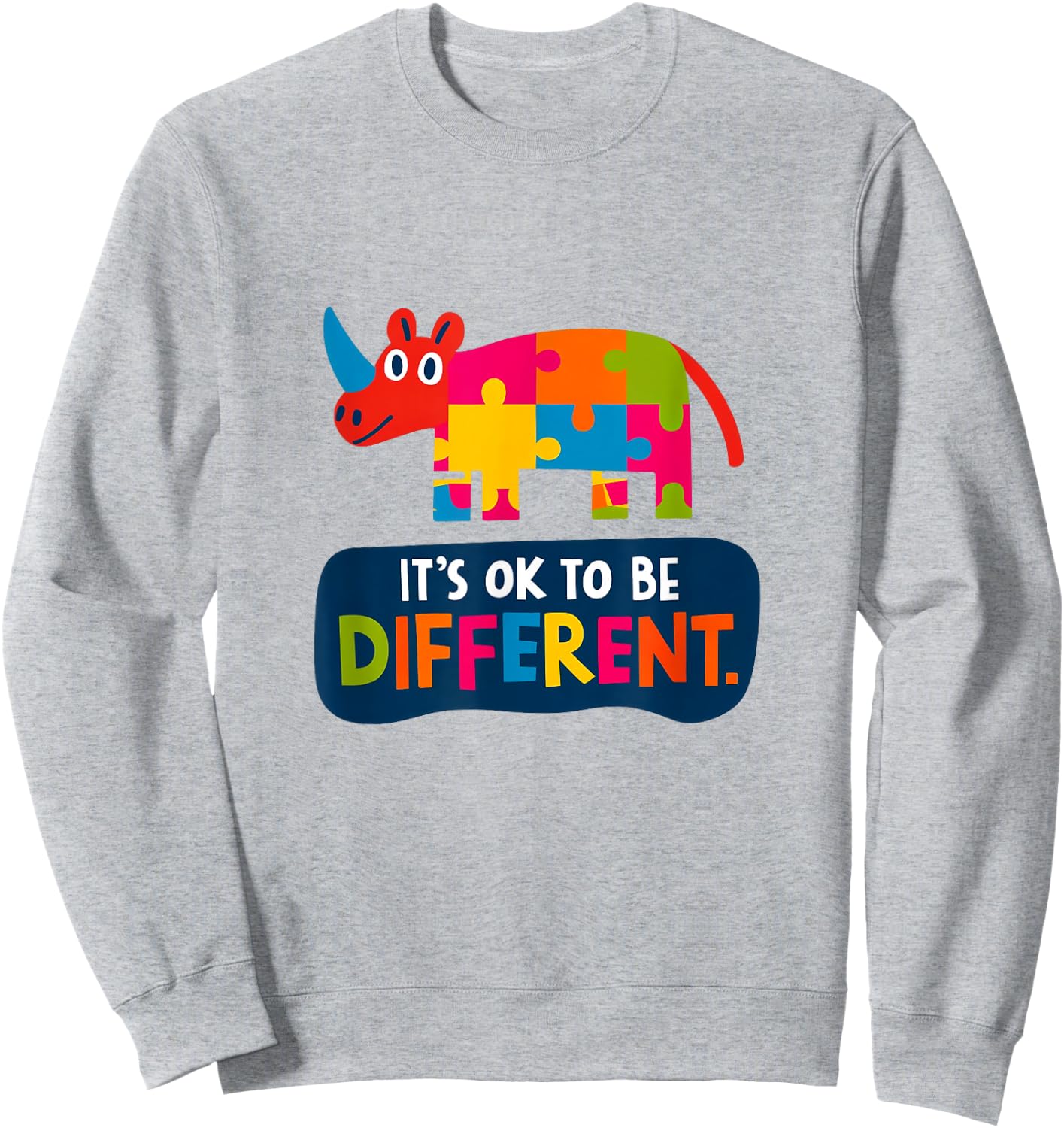 Autism Awareness Its Ok To Be Different Rhino Puzzle Sweatshirt - Sweatshirt | Ash