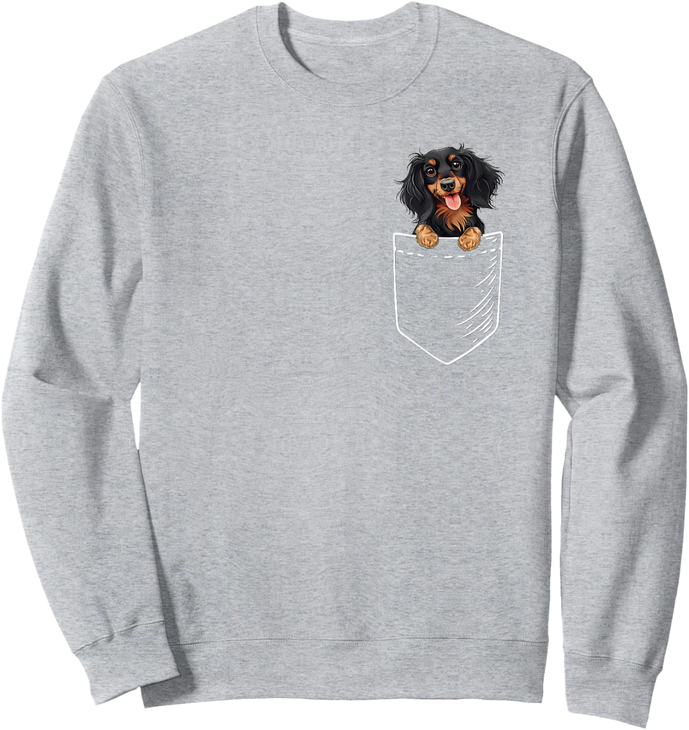 Funny Pocket Black Long Haired Dachshund Lover Sweatshirt - Sweatshirt | Ash