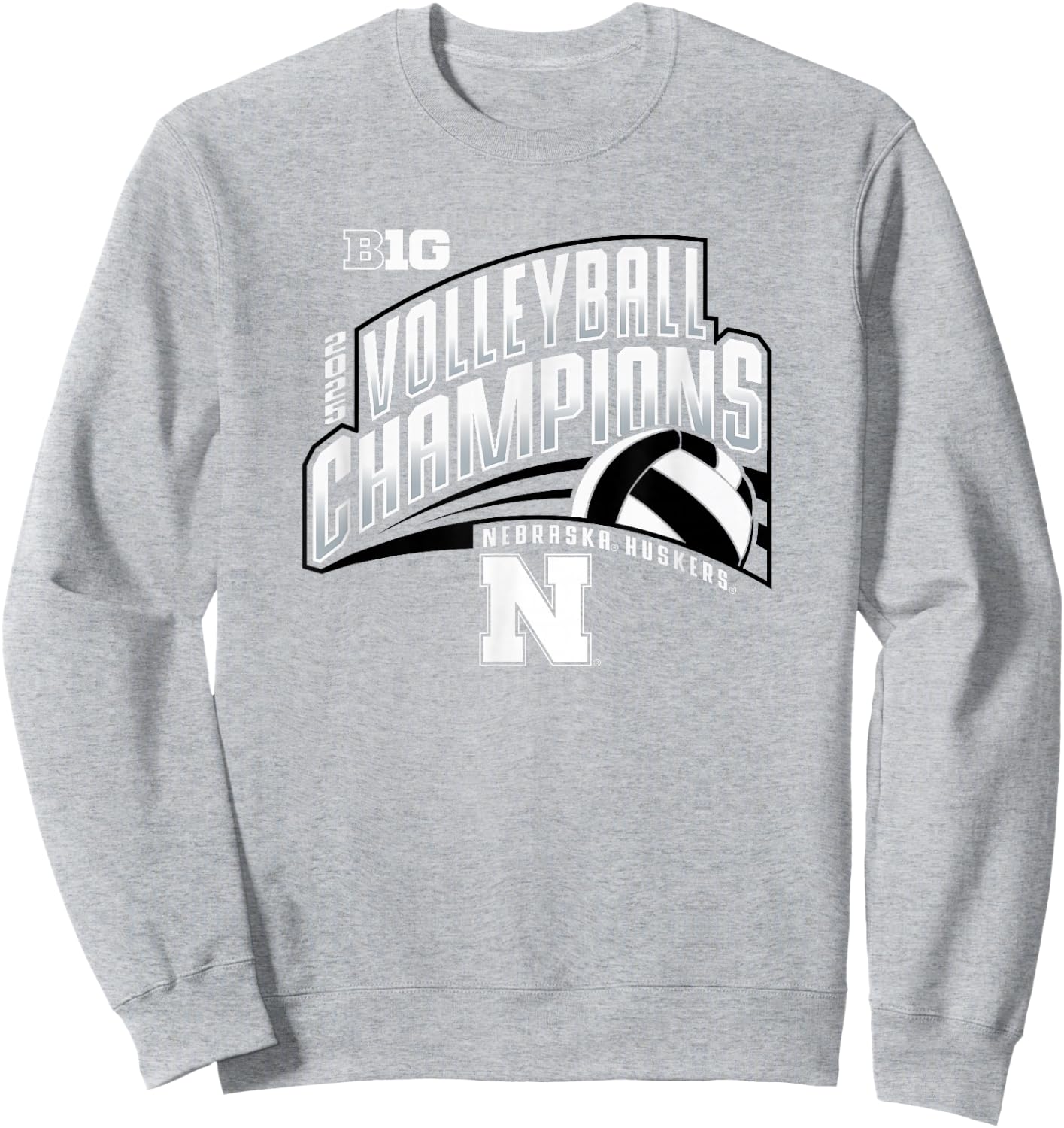 Nebraska Cornhuskers Big Ten Champs 2025 Volleyball Sweatshirt - Sweatshirt | Ash