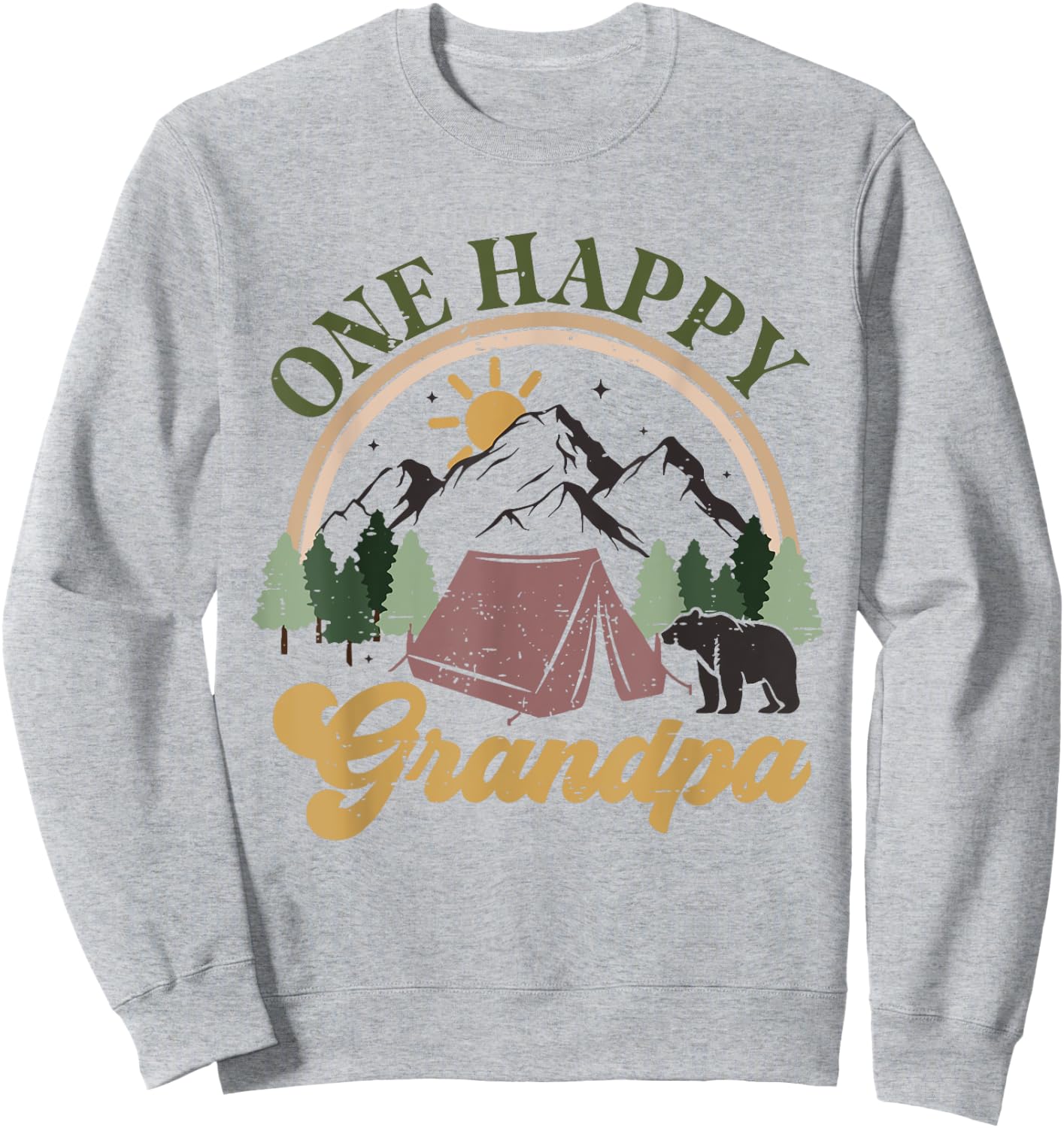 Cute One Happy Camper Birthday Decorations One Happy Grandpa Sweatshirt - Sweatshirt | Ash